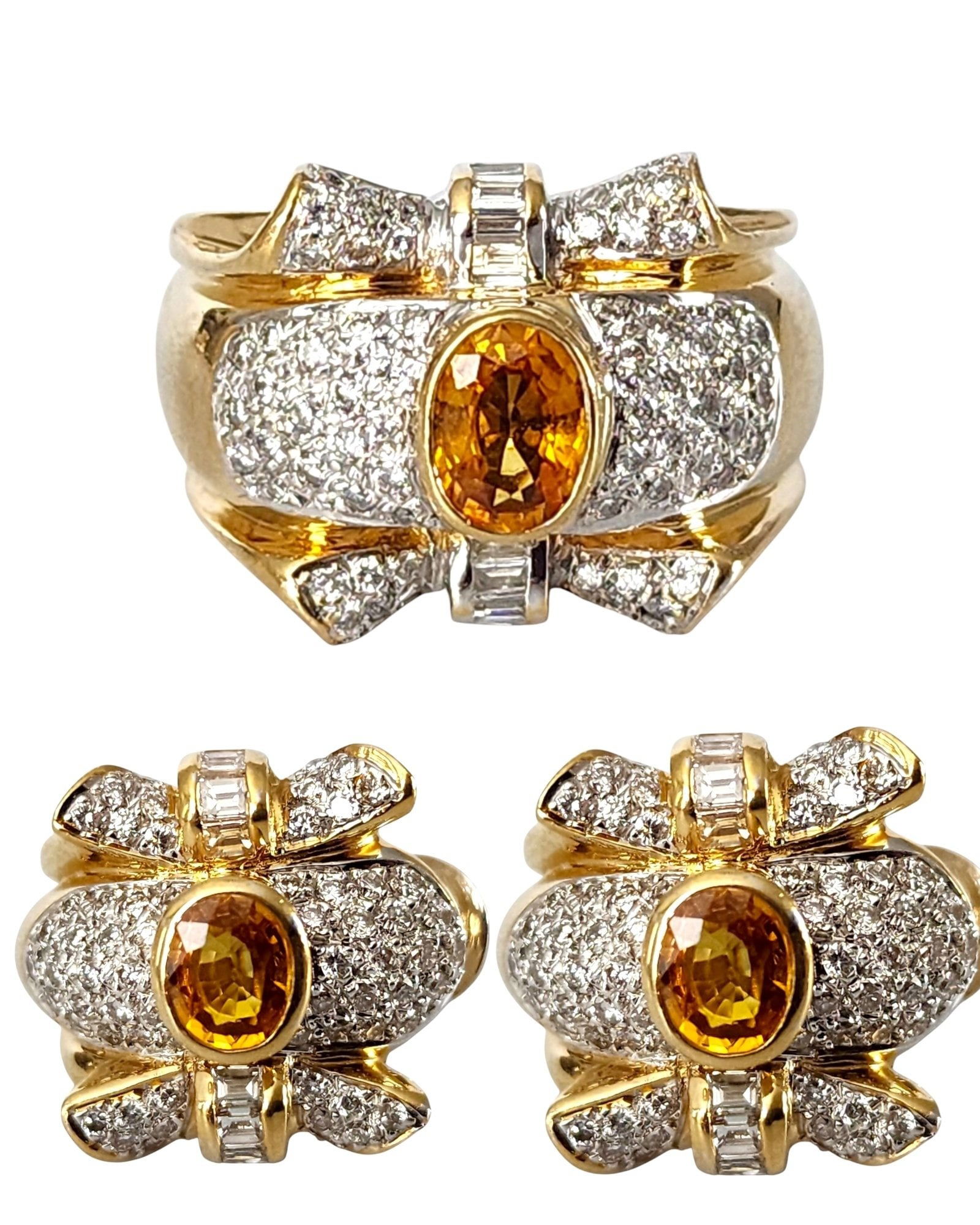 3 piece jewellery set - 18 kt. Yellow gold, Gorgeous 18K Gold Sapphire and 3.0 Ct Diamond Earrings (1 of 8)