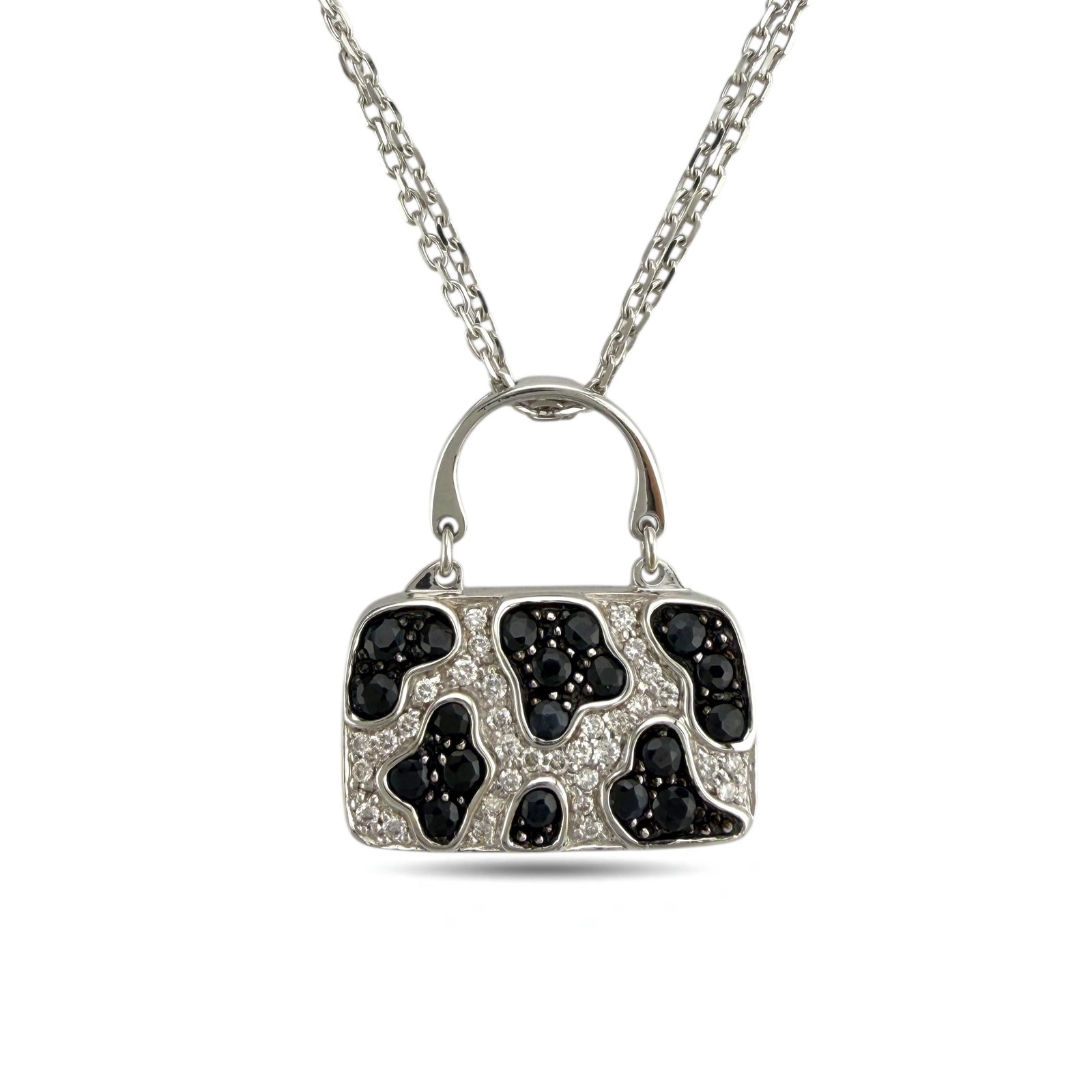 Necklace with pendant - 18 kt. White gold, Exclusive Mirabelle 18K White Gold 0.28ct Diamond Bag: Exclusive Mirabelle 18K White Gold 0.28ct Diamond Bag Pendant NecklaceA charming and distinctive vintage design from Mirabelle Jewelry, this necklace features a finely crafted miniature bag pendant ac