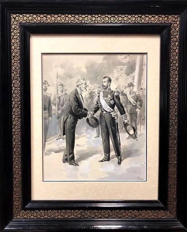Jean Paul Tinayre - Russian Emperor Nicholas II and their Majesty Émile François L: JEAN PAUL TINAYRE Russian Emperor Nicholas II and Their Majesty Émile François LThe product is an original gouache painting of Russian Emperor Nicholas II and their Majesty Émile François L by art