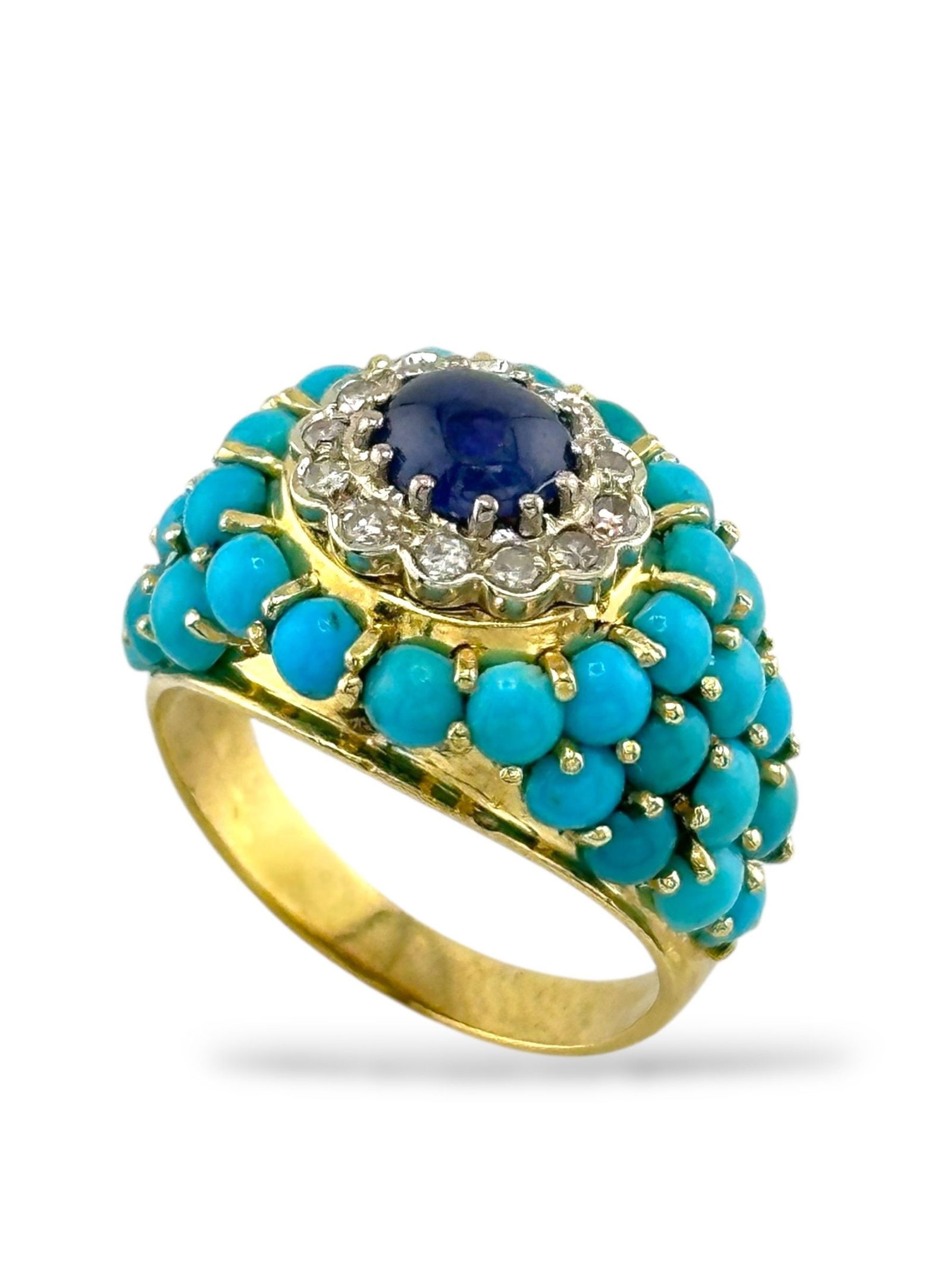 18 kt. Yellow gold, 18K Gold Turquoise, Diamond & Sapphire Ring Diamond (Natural) (1 of 5)