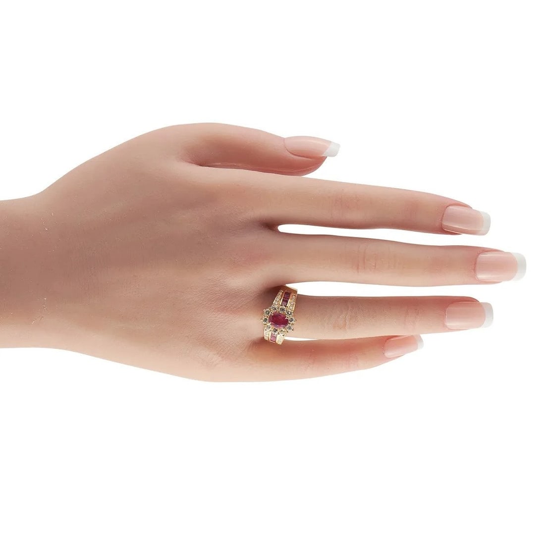 18 kt. Yellow gold, Exclusive 18K Yellow Gold 1.08ct Diamond and 1.76ct Ruby 2.83ct. tw. Diamond: Exclusive 18K Yellow Gold 1.08ct Diamond and 1.76ct Ruby RingThis ornate ring presents a vivid ruby at its center surrounded by additional ruby accents that create a rich, elegant display of color. Th