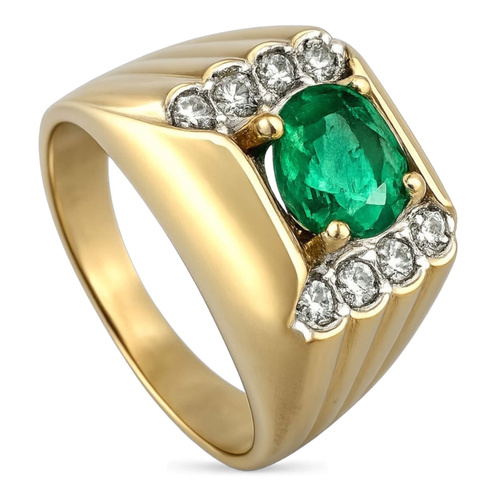 14K Yellow Gold 0.75ct Emerald and 0.16ct Diamond Ring - 0.91ct. tw. Emerald (1 of 5)