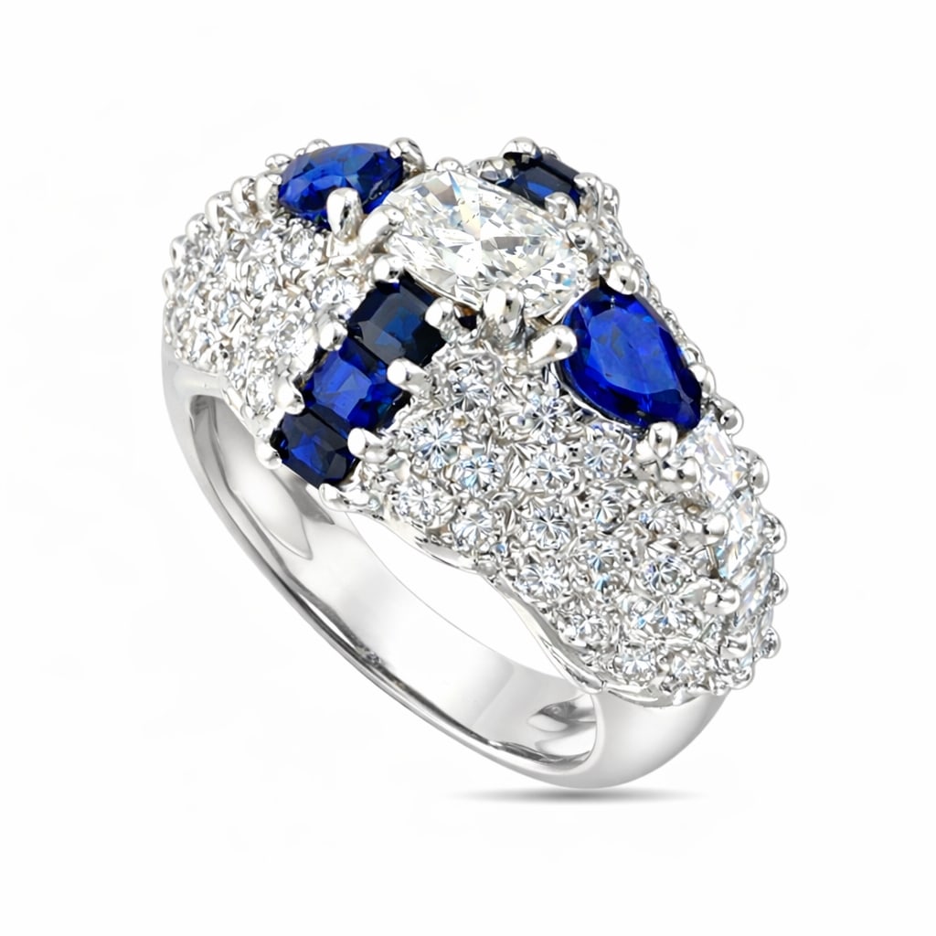 18 kt. Yellow gold, 18K White Gold 1.82ct Diamond & Sapphire Ring Diamond (Natural) (1 of 6)