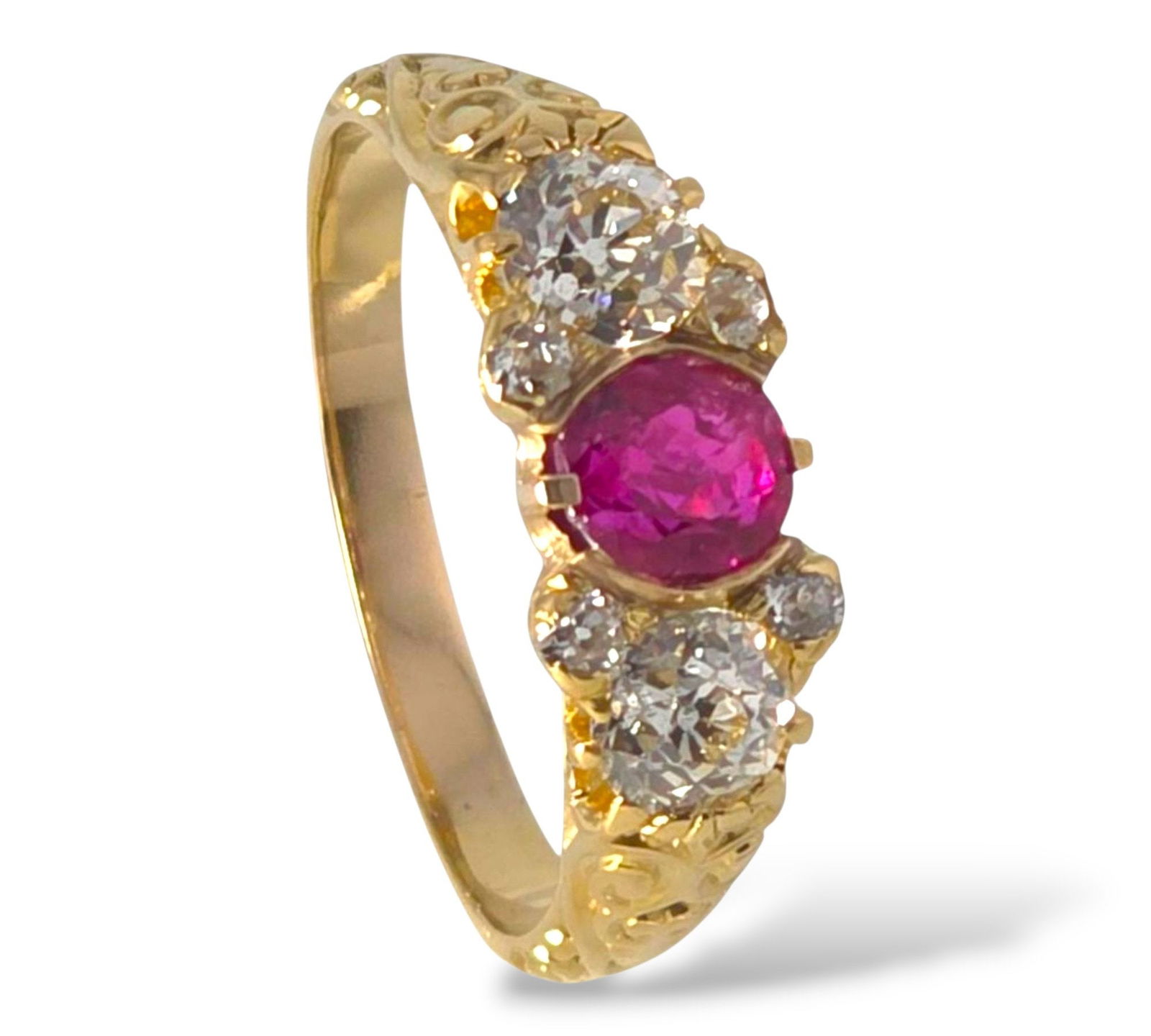 18 kt. Yellow gold, 18K Gold 0.75Ct Burma Ruby & Diamond Women's Ring Ruby - Diamond (1 of 8)
