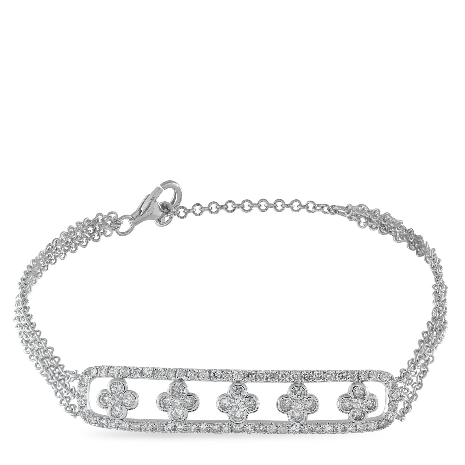 14K White Gold 1.25ct Diamond Bracelet: This luxury bracelet is incredibly impactful. At the center of the multilayered chain, an elegant arrangement of Diamonds totaling 1.25 carats allows this piece to effortlessly catch the light. Crafte