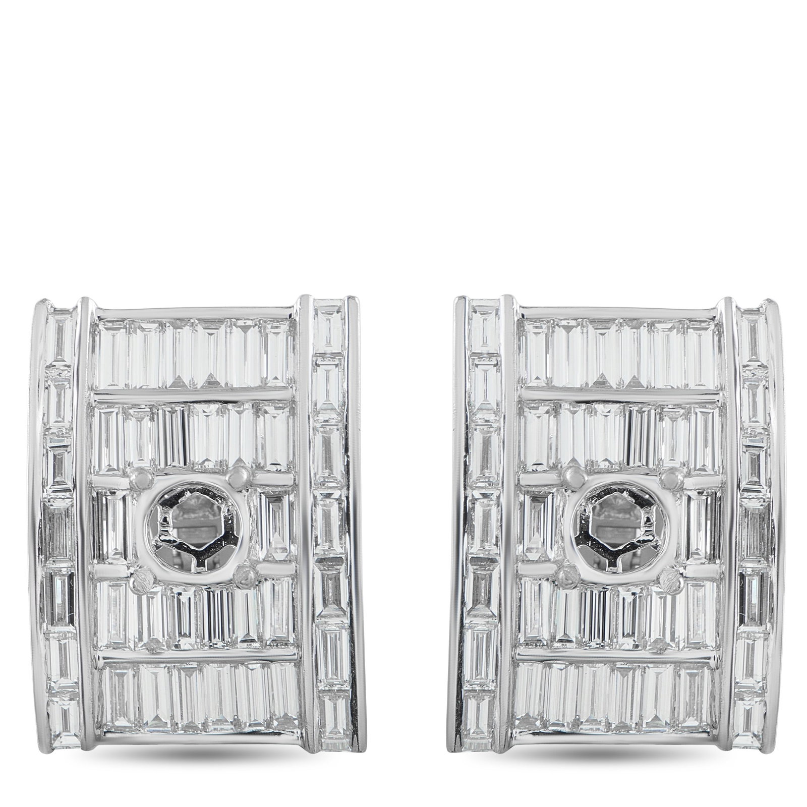 Platinum 8.45ct Diamond Clip-On Earrings: These elegant earrings offer endless possibilities. Set in Platinum, the sleek, curved design shines brightly thanks to Diamond accents totaling 8.45 carats. Each one measures 1.05” long by 0.75