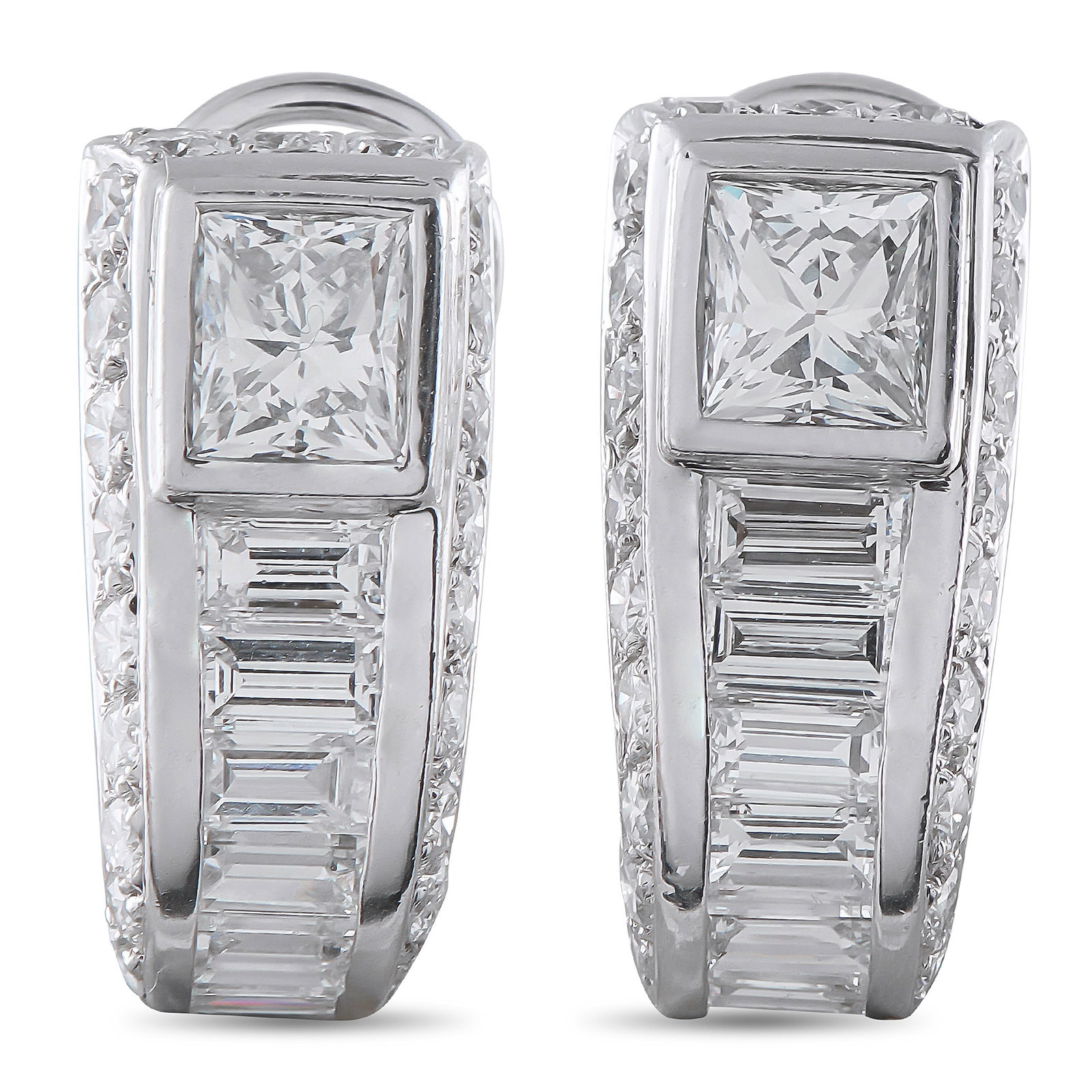 ADLER 18K White Gold 4.70ct Diamond Clip-On Earrings: A geometric design makes these Adler earrings incredibly elegant. They include central Diamonds with a total weight of 2.20 carats and additional Diamond accents totaling 2.50 carats. Crafted with cur