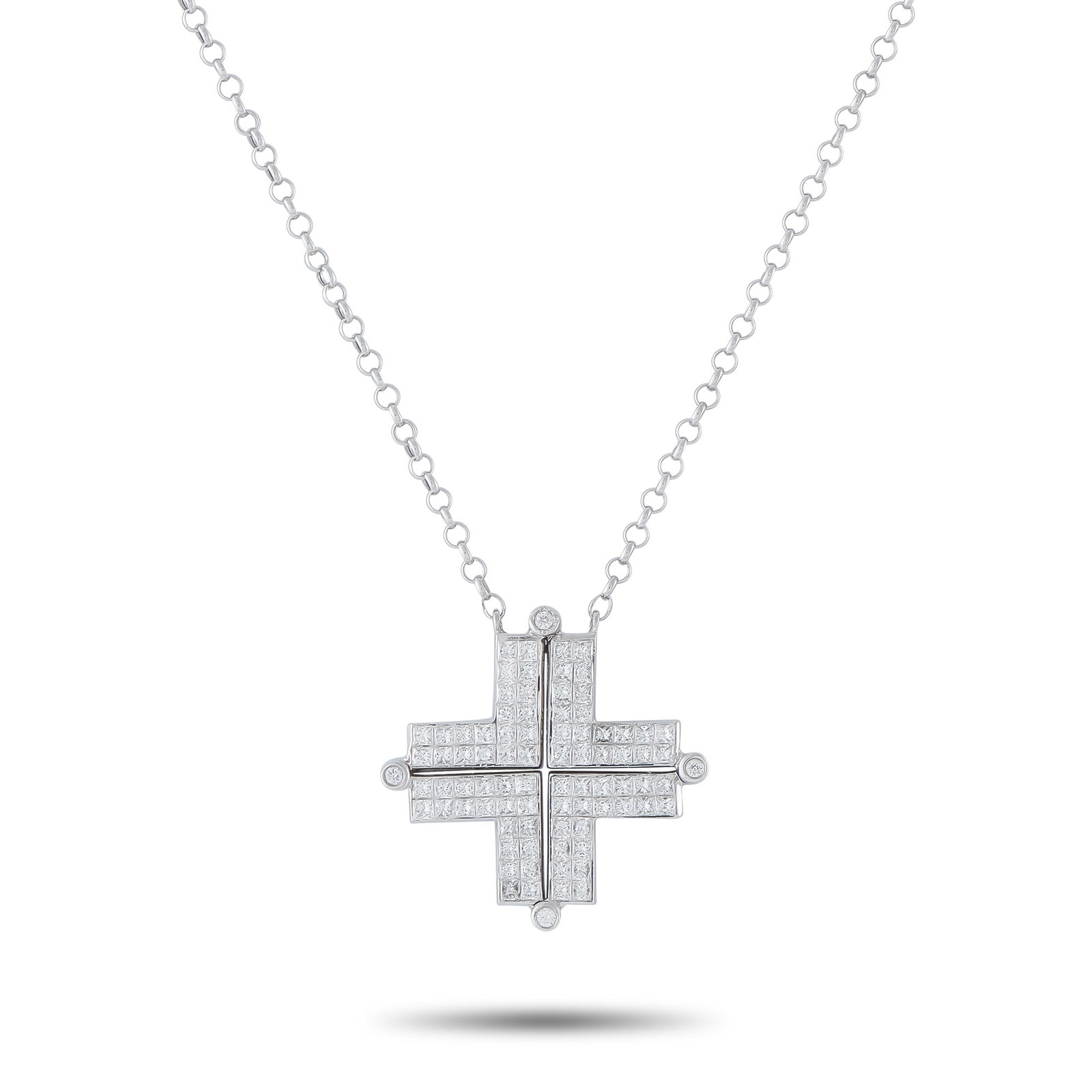 18K White Gold 1.50ct Diamond Cross Necklace: This luxury necklace offers a sleek, sophisticated design. The geometric pendant makes a statement thanks to inset Diamonds that together possess a total weight of 1.50 carats. Crafted from 18K White