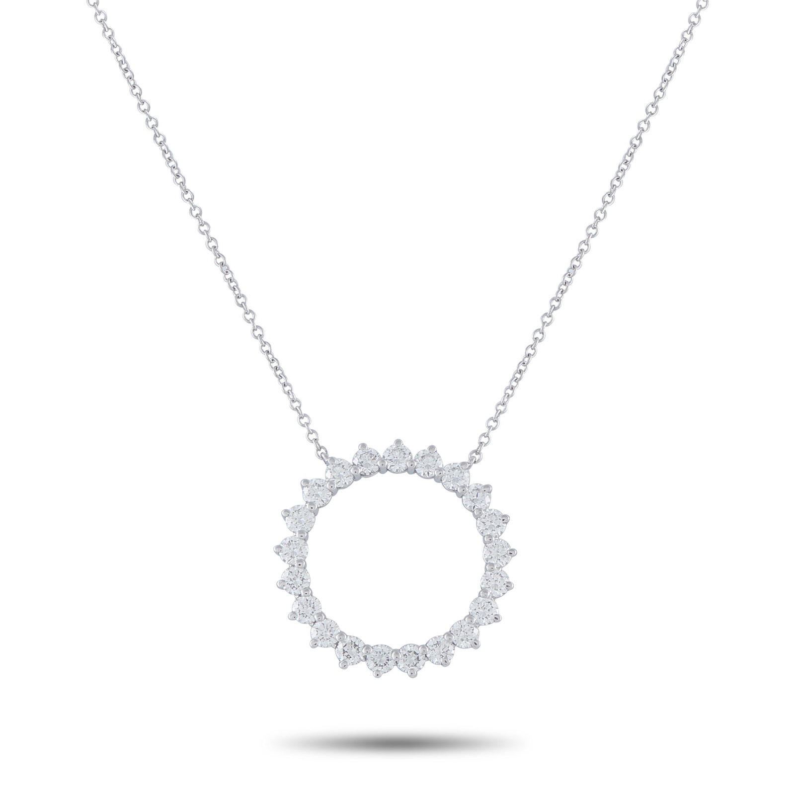 TIFFANY & CO. Tiffany & Co. Platinum 1.0ct Diamond Open Circle Pendant: This Tiffany & Co. necklace will effortlessly elevate any ensemble. Set in Platinum, the open circle pendant features sparkling Diamonds with a total weight of 1.0 carats. The pendant measures 0.75&rd