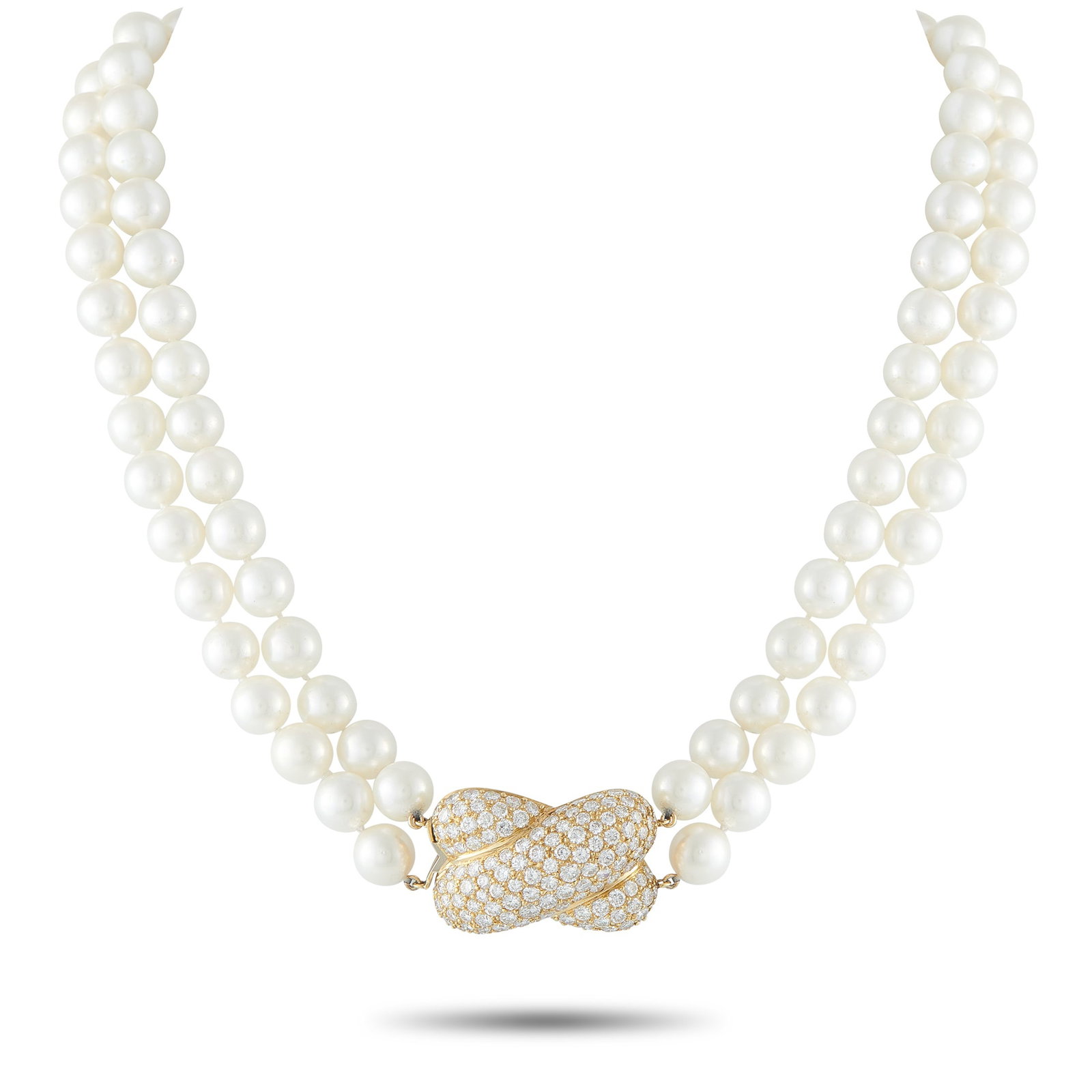 18K Yellow Gold 9.0ct Diamond and Pearl Necklace (1 of 3)