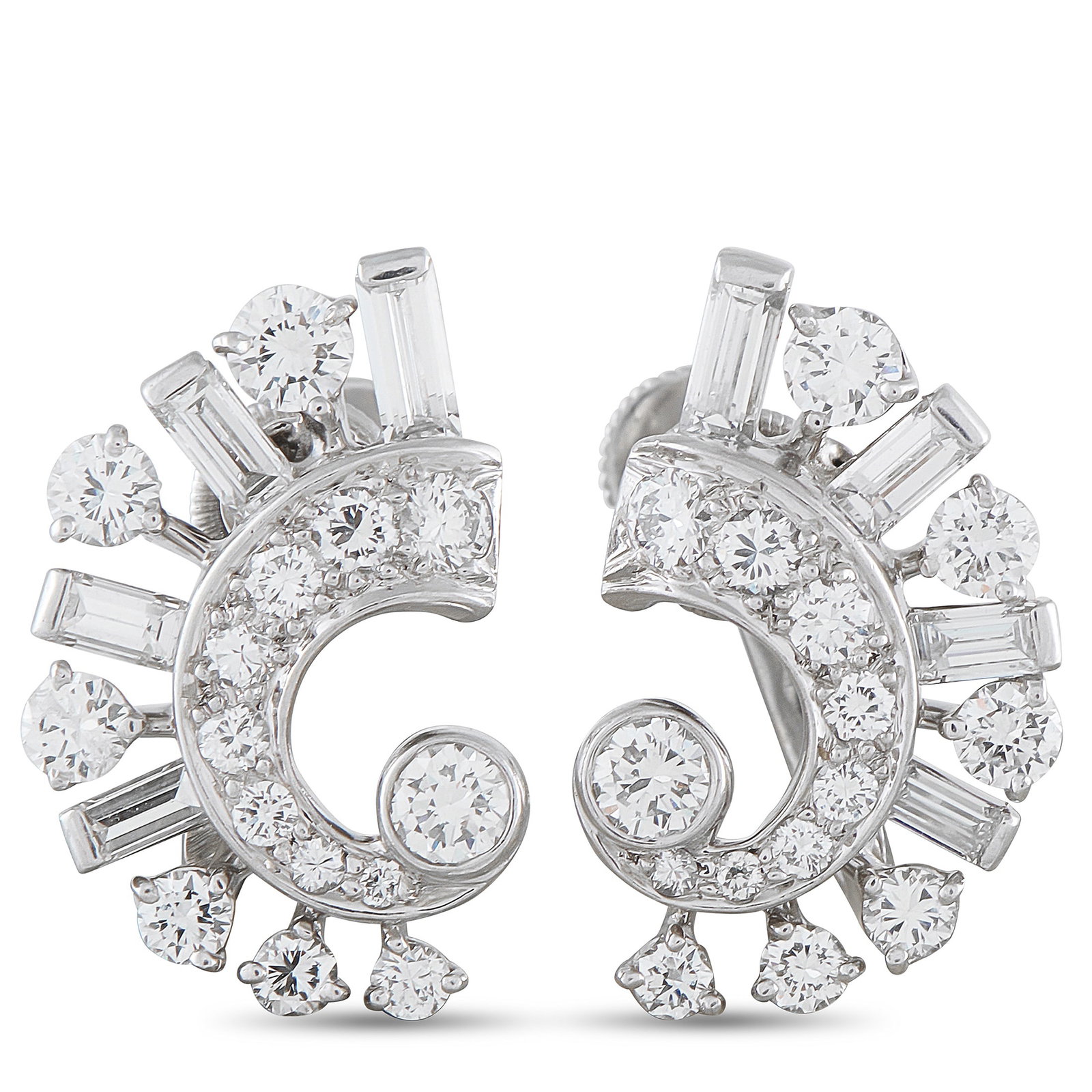 Tiffany & Co. Vintage Platinum 2.50ct Diamond Earrings: These vintage Tiffany & Co. earrings are simply stunning. The dynamic Platinum setting provides them with a timeless sense of style. Sparkling Diamonds with a total weight of 2.50 carats make them an