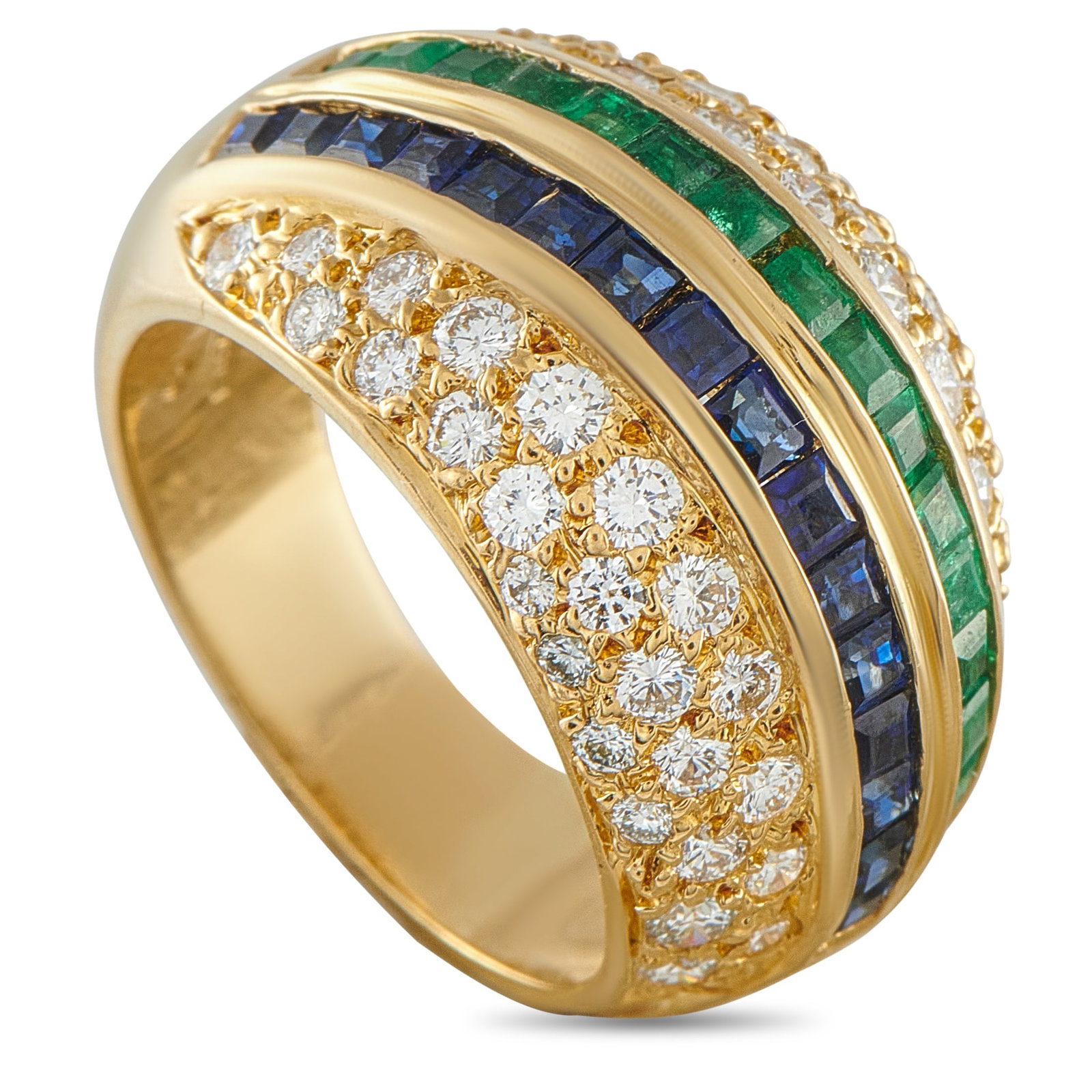 18K Yellow Gold 1.51ct Diamond, Emerald, and Sapphire Ring (1 of 4)