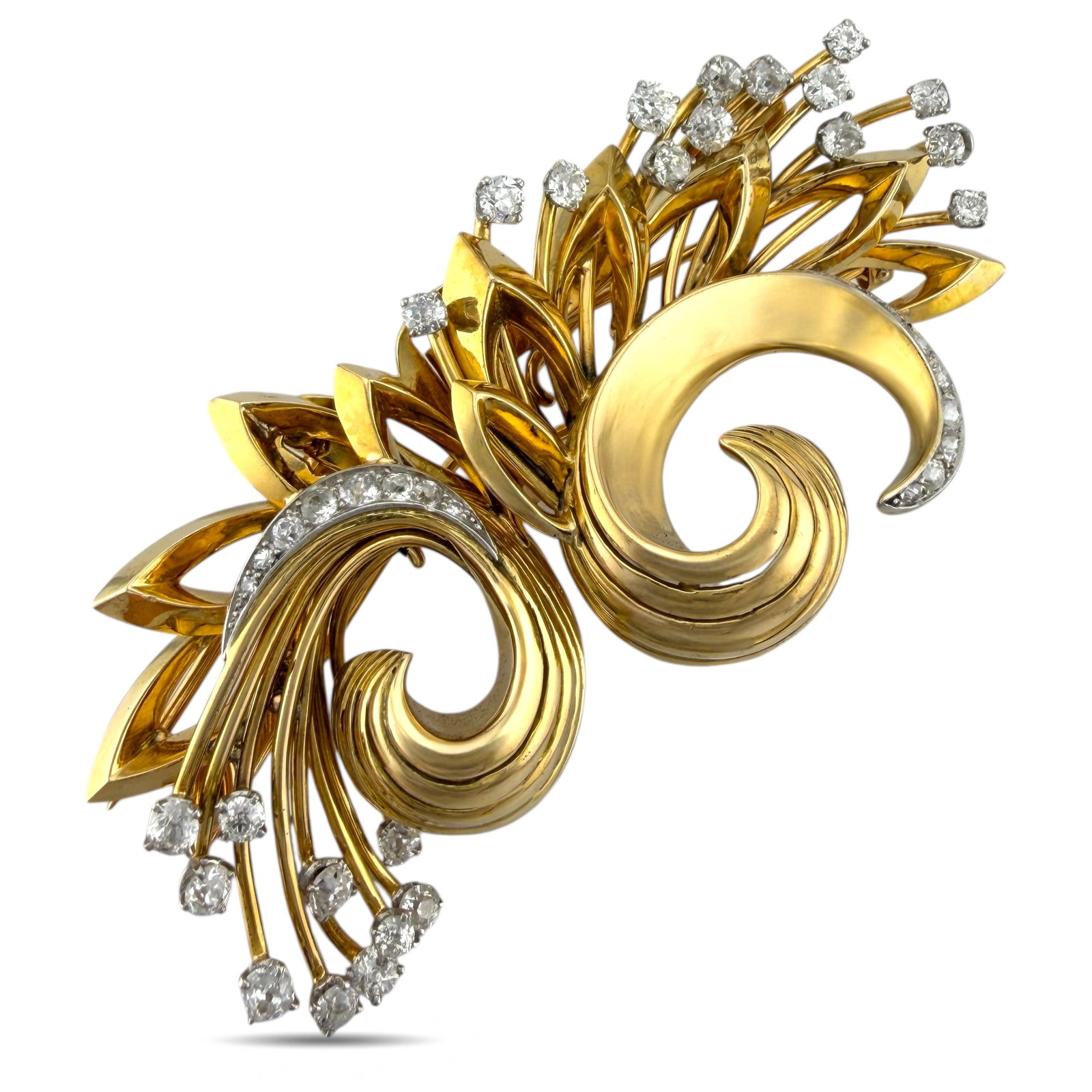 Brooch - 18 kt. Yellow gold, Exclusive French 18K Yellow Gold Three-Piece 3.41ct Diamond Brooch - (1 of 9)