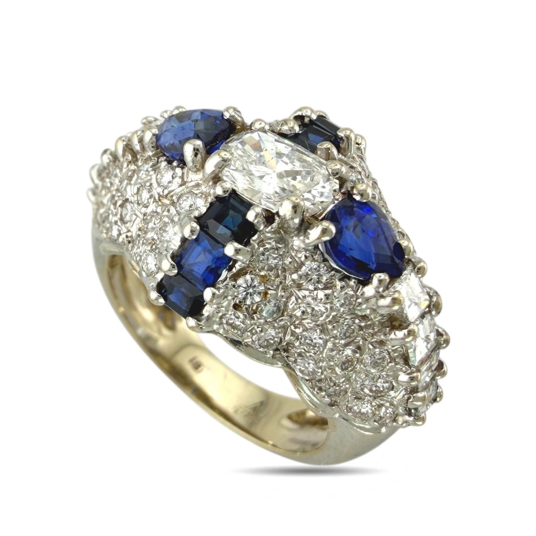 18 kt. Yellow gold, 18K White Gold 1.82ct Diamond & Sapphire Ring Diamond (Natural) (1 of 6)