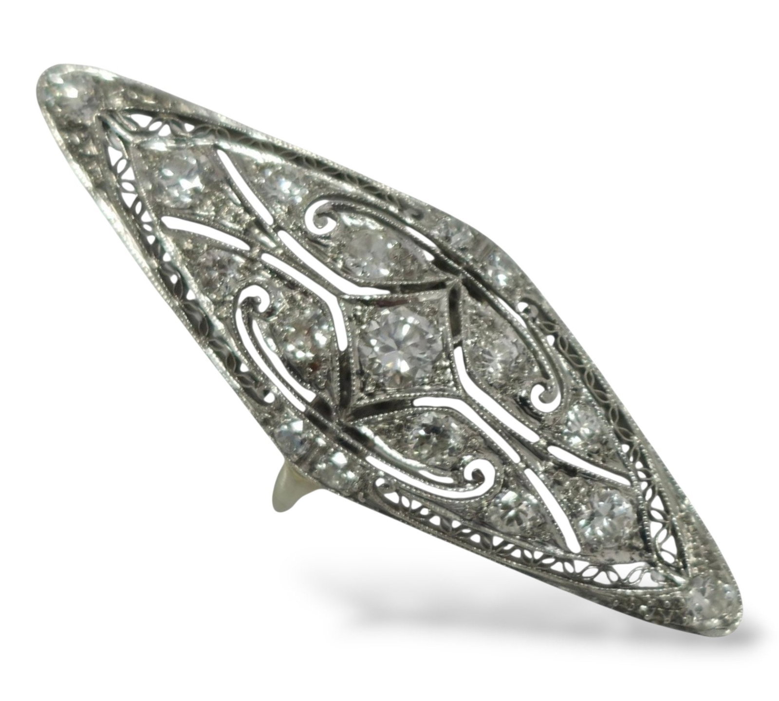 14 kt. White gold, Art Deco Very Large 14K Gold and 1.25Ct Diamond Ring - 1.24ct. tw. Diamond: Art Deco 14K Gold and 1.25Ct Diamond Ring Very Large Cocktail Ring 14K Gold With 1.24 Carats Diamonds Weight: 6 .0 grams Ring Size: US 7.5Material: 14k Gold Diamonds: 1.24 Carats Ring