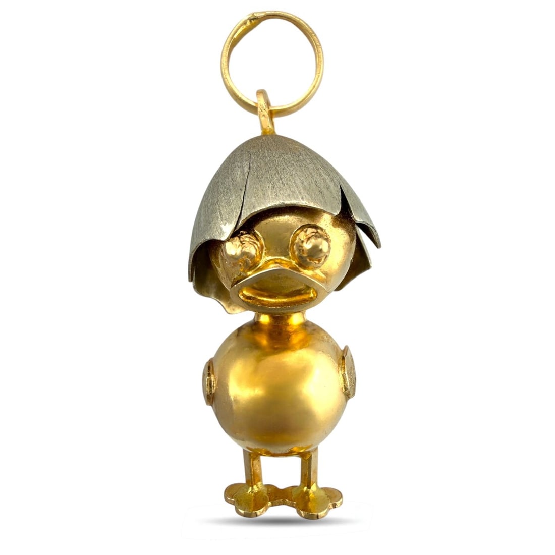 18K Yellow Gold Duck with Helmet Pendant, Yellow gold: 18K Yellow Gold Duck with Helmet PendantA charming and unusual pendant crafted in warm 18 karat yellow gold, depicting a small duck wearing a finely sculpted helmet. The playful design is rendered wit
