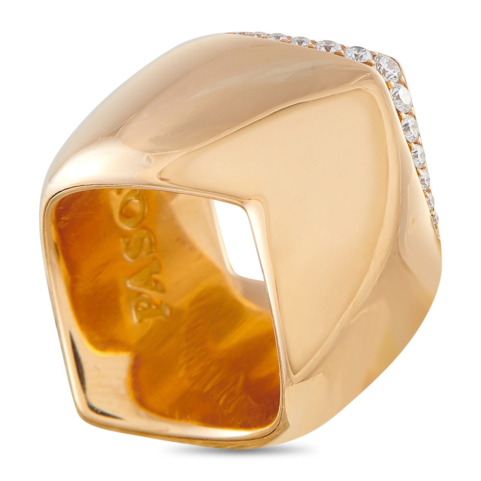 PASQUALE BRUNI 18K Rose Gold 0.21ct Diamond Ring: A bold, contemporary design makes this Pasquale Bruni ring impossible to ignore. The sleek 18K Rose Gold setting features a dynamic sense of movement. Diamond accents totaling 0.21 add an additional t
