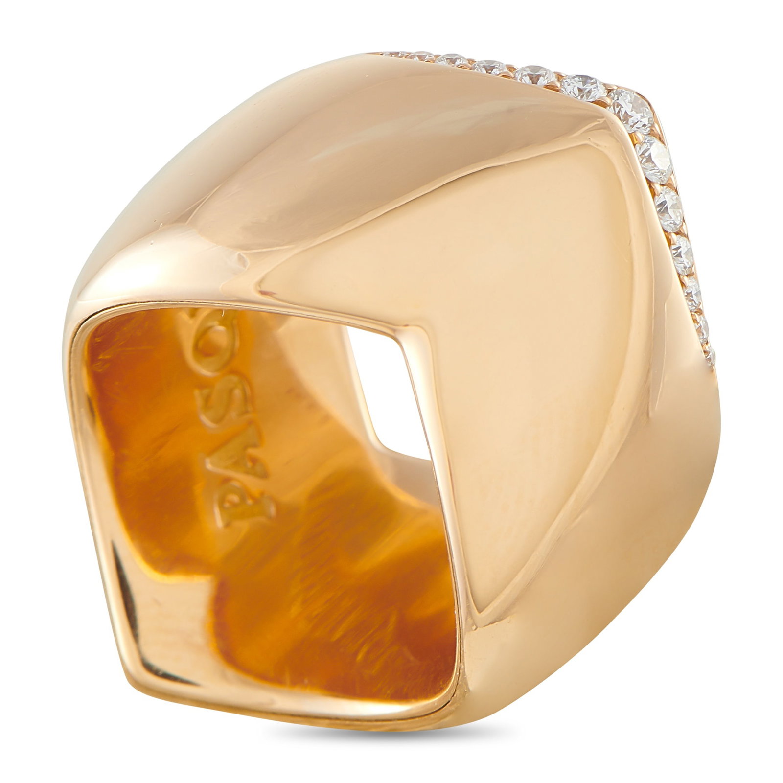 PASQUALE BRUNI 18K Rose Gold 0.20ct Diamond Ring: A gracefully curved 18K Rose Gold setting makes this Pasquale Bruni ring a work of art. Sleek and incredibly elegant, Diamond accents totaling 0.20 carats provide the perfect finishing touch. It featu