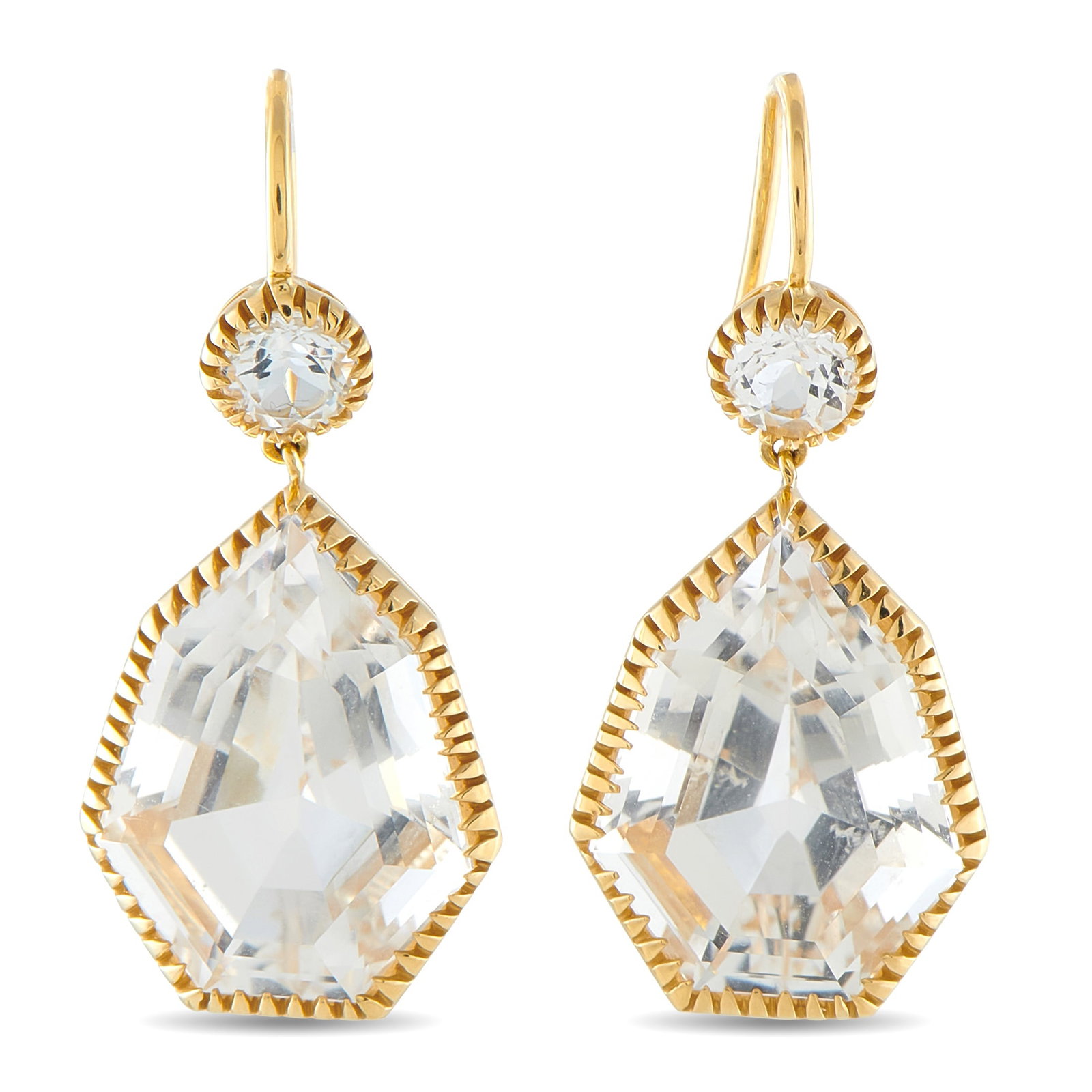 VERDURA Byzantine 18K Yellow Gold White Topaz Drop Earrings: Inspired by the Byzantine mosaics in Ravenna, these Verdura Byzantine earrings capture the beauty of a bygone era. Simple and incredibly refined, white Topaz gemstones illuminate the textured 18K Yell