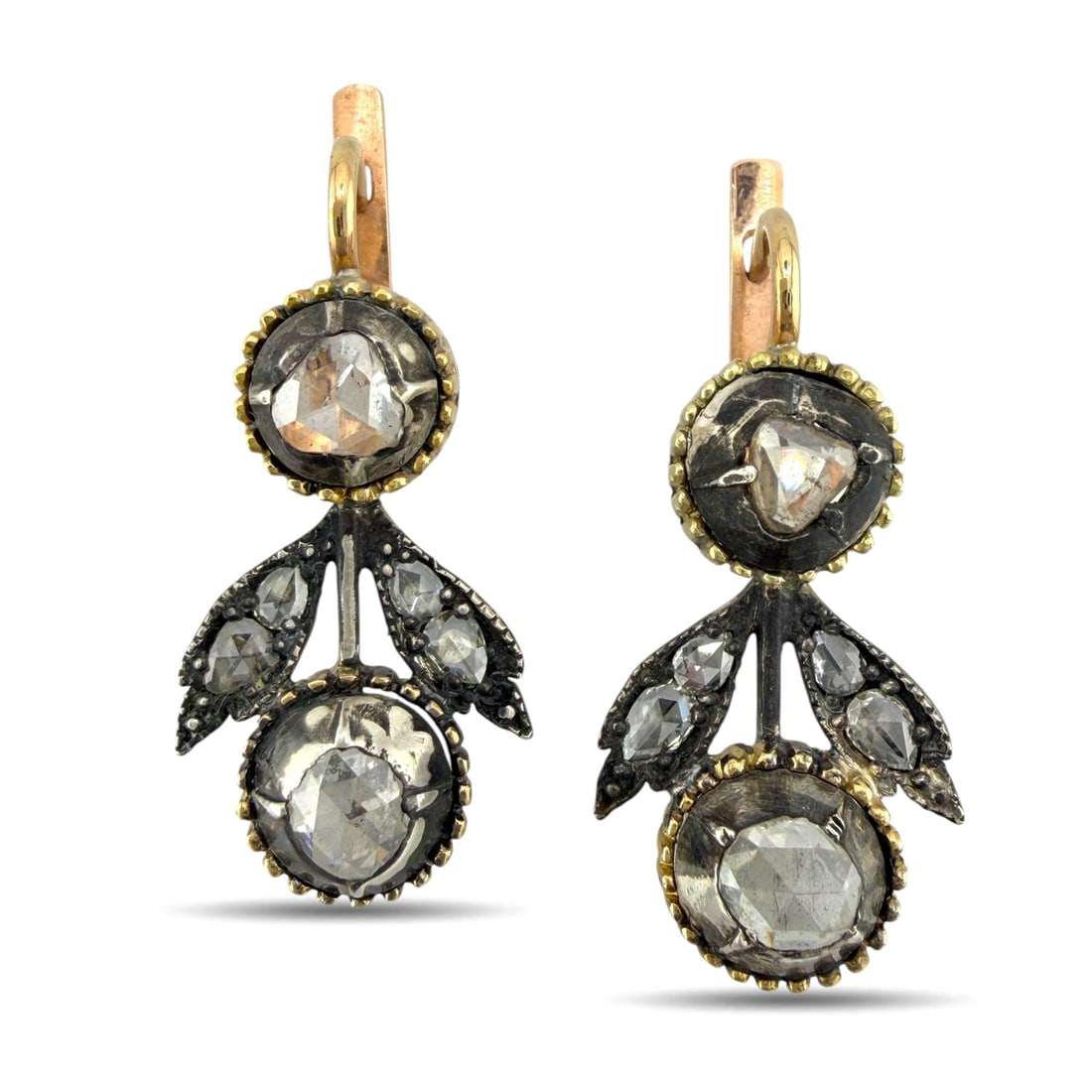 Exclusive 56K Rose and Yellow Gold Imperial Russian Old Cut 1.80ct Diamond Earrings (1 of 4)