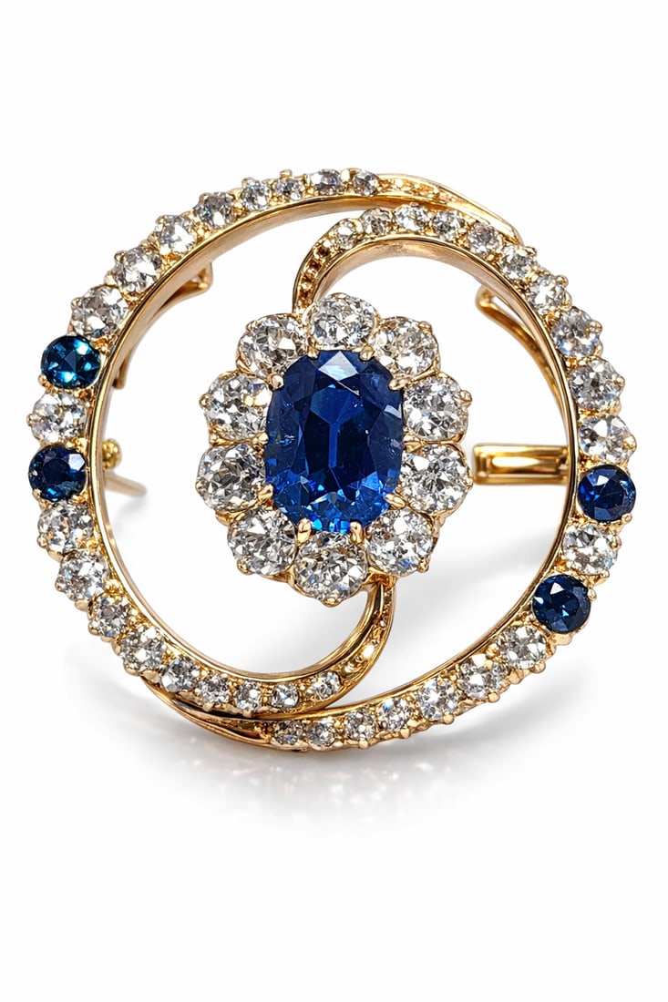 Antique An Sapphire and Diamond Pin Brooch 1.68ct (1 of 3)