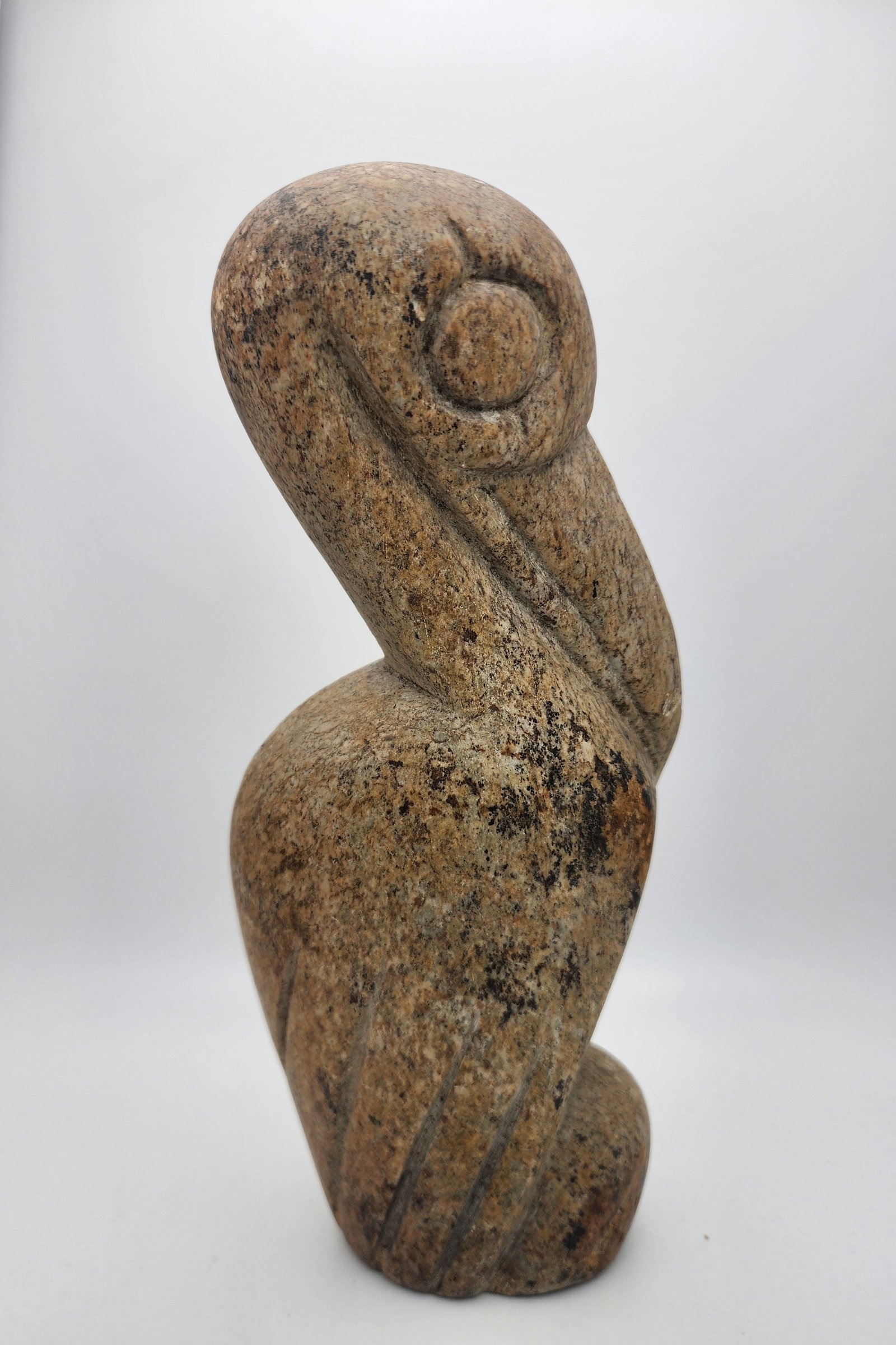 Ancient Stone Pelican Large 24 cm Statue: Colima Pottery Standing Large Figure Pre-Columbian, West Mexico Circa ca. 1000 to 500 BCE Size: H. 15cm Pre-Columbian, Central Mexico, Valley of Mexico, Tlatilco, ca. 1000 to 500 BCE. A fabulous hand-