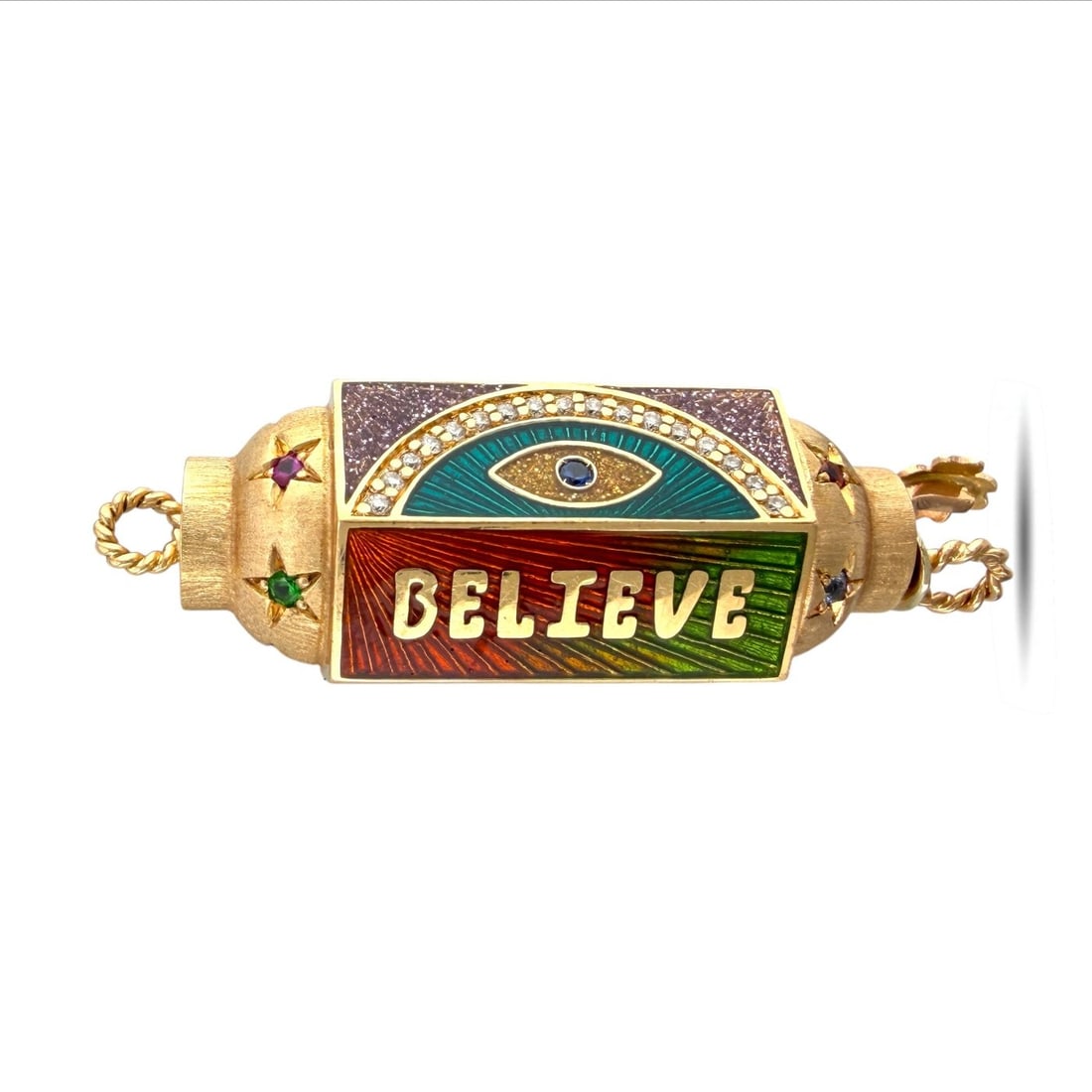 Pride Marie Lichtenberg 18K Rose Gold Rainbow Enamel and 0.15ct Diamond Two-Sided Pendant: The Marie Lichtenberg 'Believe' Pendant Pride Marie Lichtenberg 18K Rose Gold Rainbow Enamel and 0.15ct Diamond Two-Sided Pendant A bold and unapologetically expressive pendant crafted by Marie Lichte