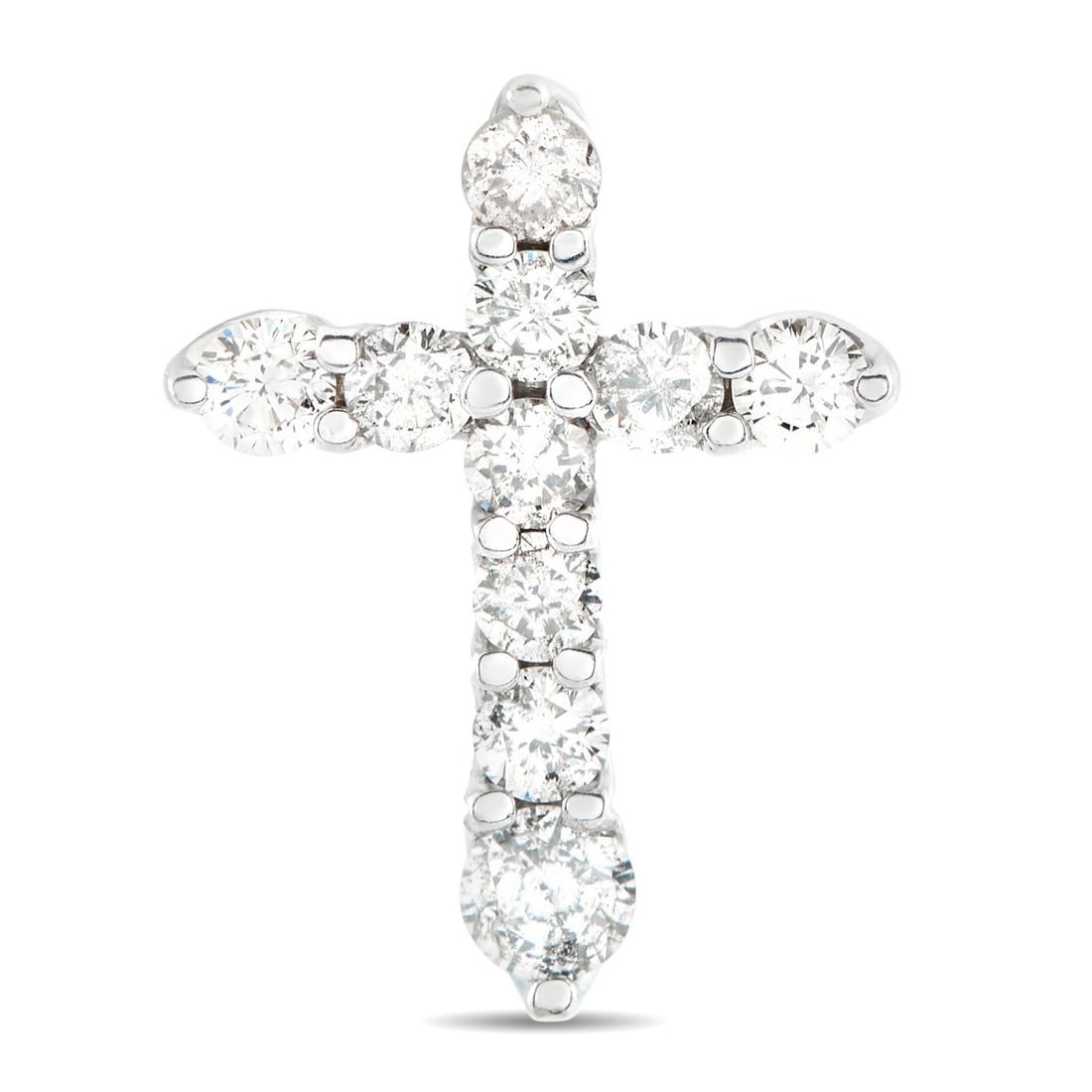 18K White Gold 1.0ct Diamond Cross Pendant: 18K White Gold 1.0ct Diamond Cross Pendant This luxury cross pendants will put your beliefs boldly on display. Set in 18K White Gold, it effortlessly catches the light thanks to sparkling Diamonds tot