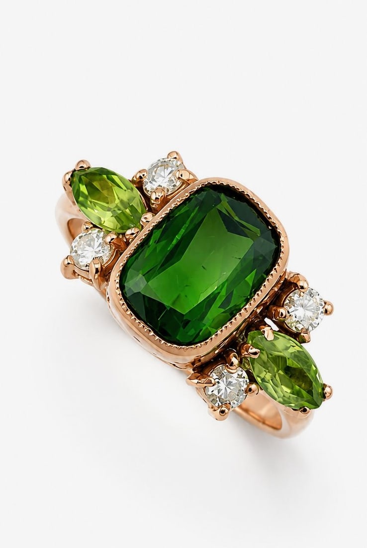 Exclusive Imperial Russian 56 k ( 14K )Rose Gold 2.15ct Peridot & 0.16ct Diamond Ring (1 of 4)