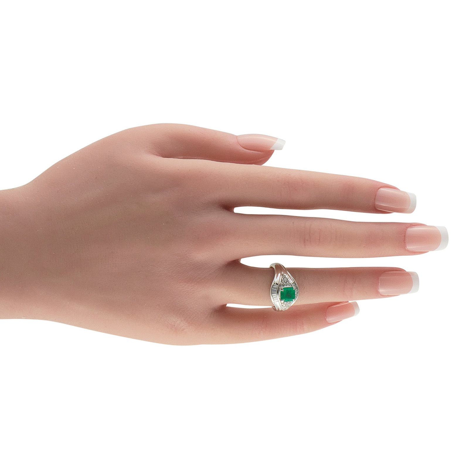 Platinum 0.36ct Diamond and Emerald Ring - 2