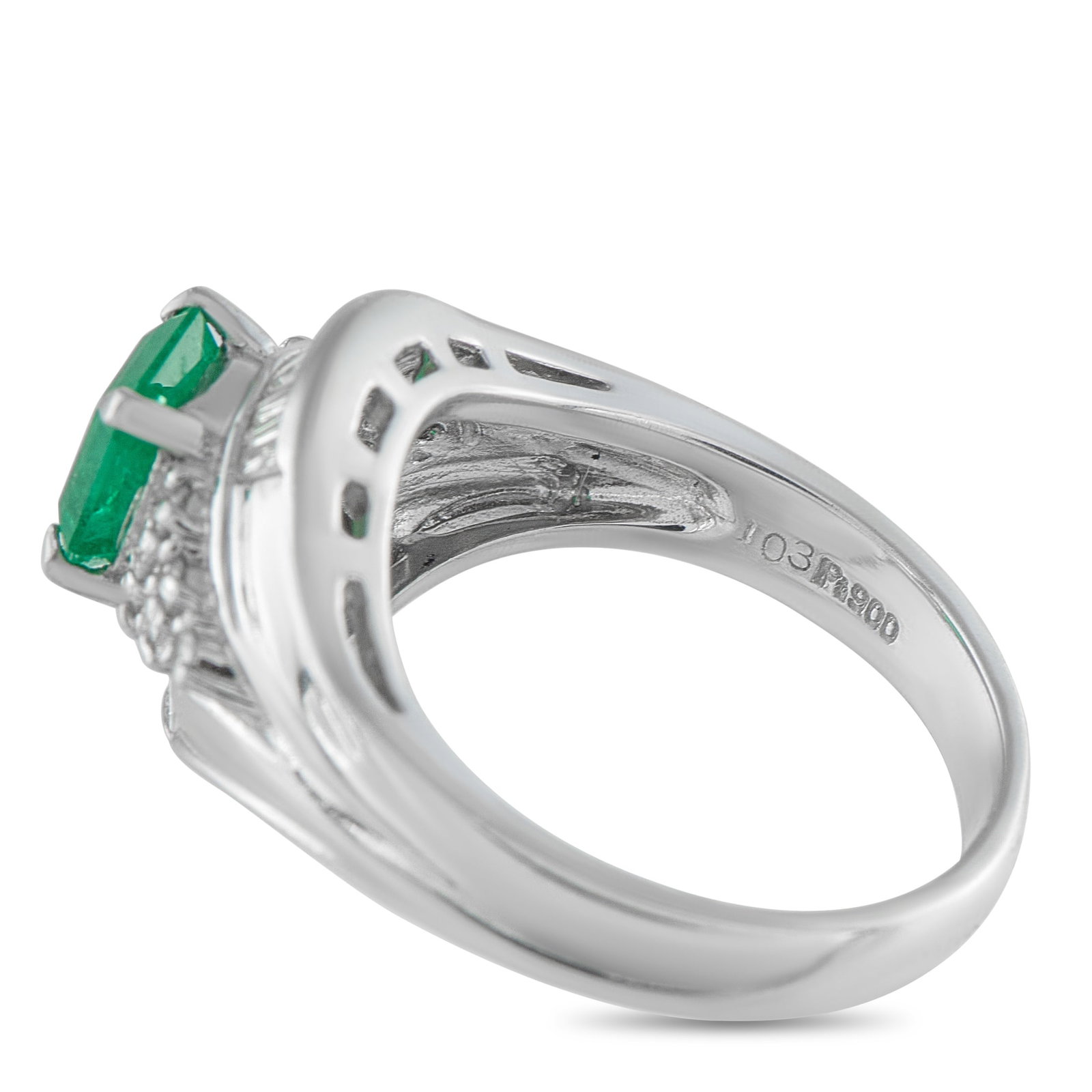 Platinum 0.36ct Diamond and Emerald Ring - 3
