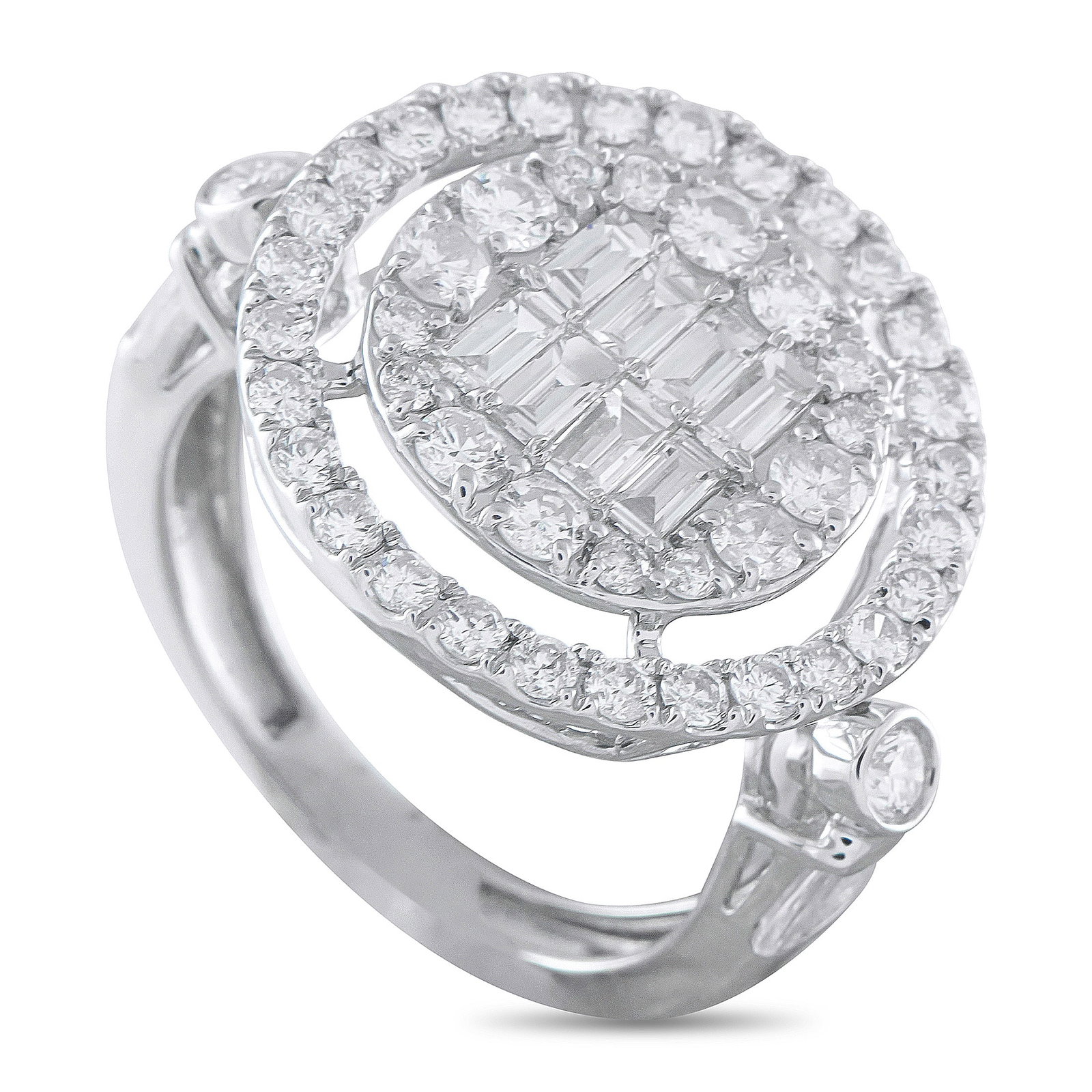 Platinum 2.0ct Diamond Ring: This ring is incredibly refined. Negative space at the center makes the Platinum setting instantly captivating, while Diamonds totaling 2.0 carats offer breathtaking sparkle. This piece features a 2mm