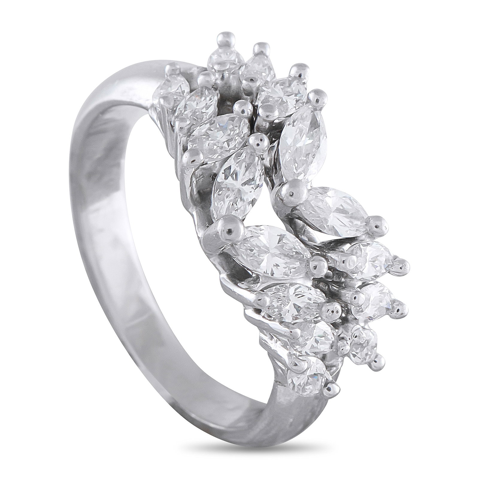 18K White Gold 1.40ct Diamond Ring: This luxury ring will look elegant no matter if it’s worn alone or stacked with other pieces from your collection. Set in 18K White Gold, marquise cut Diamonds totaling 1.40 carats take center stage