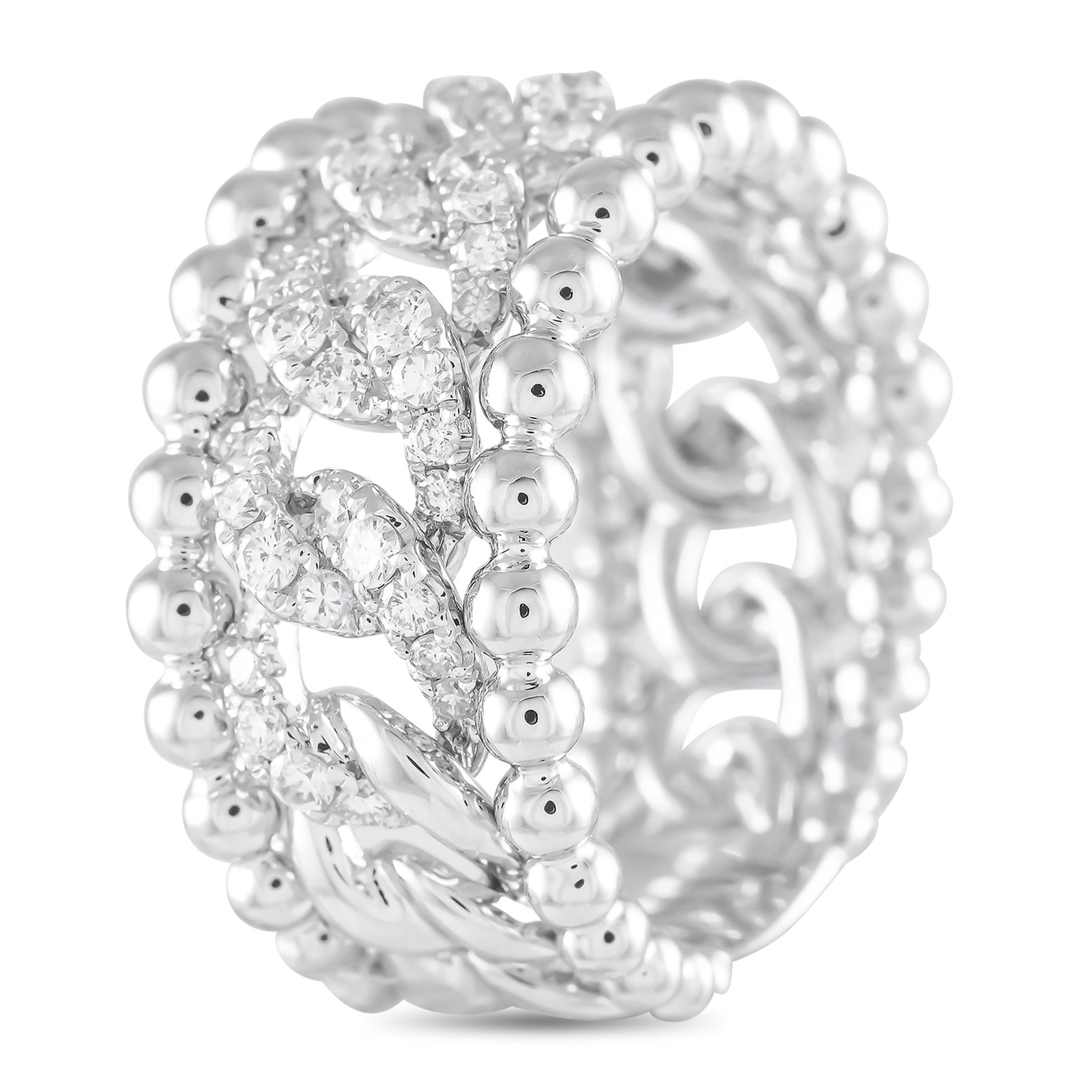 18K White Gold 0.80ct Diamond Beaded Openwork Ring - 2