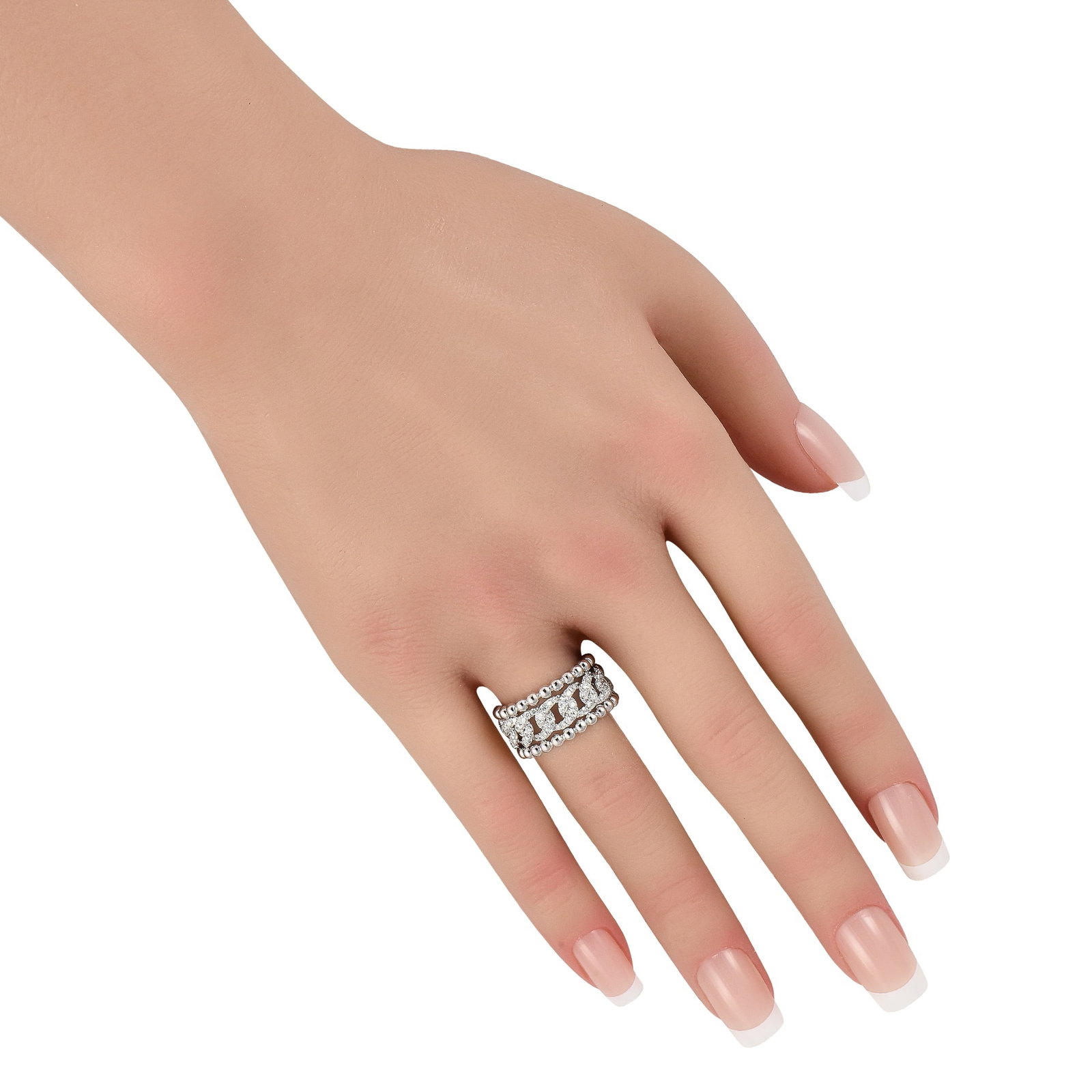 18K White Gold 0.80ct Diamond Beaded Openwork Ring - 3