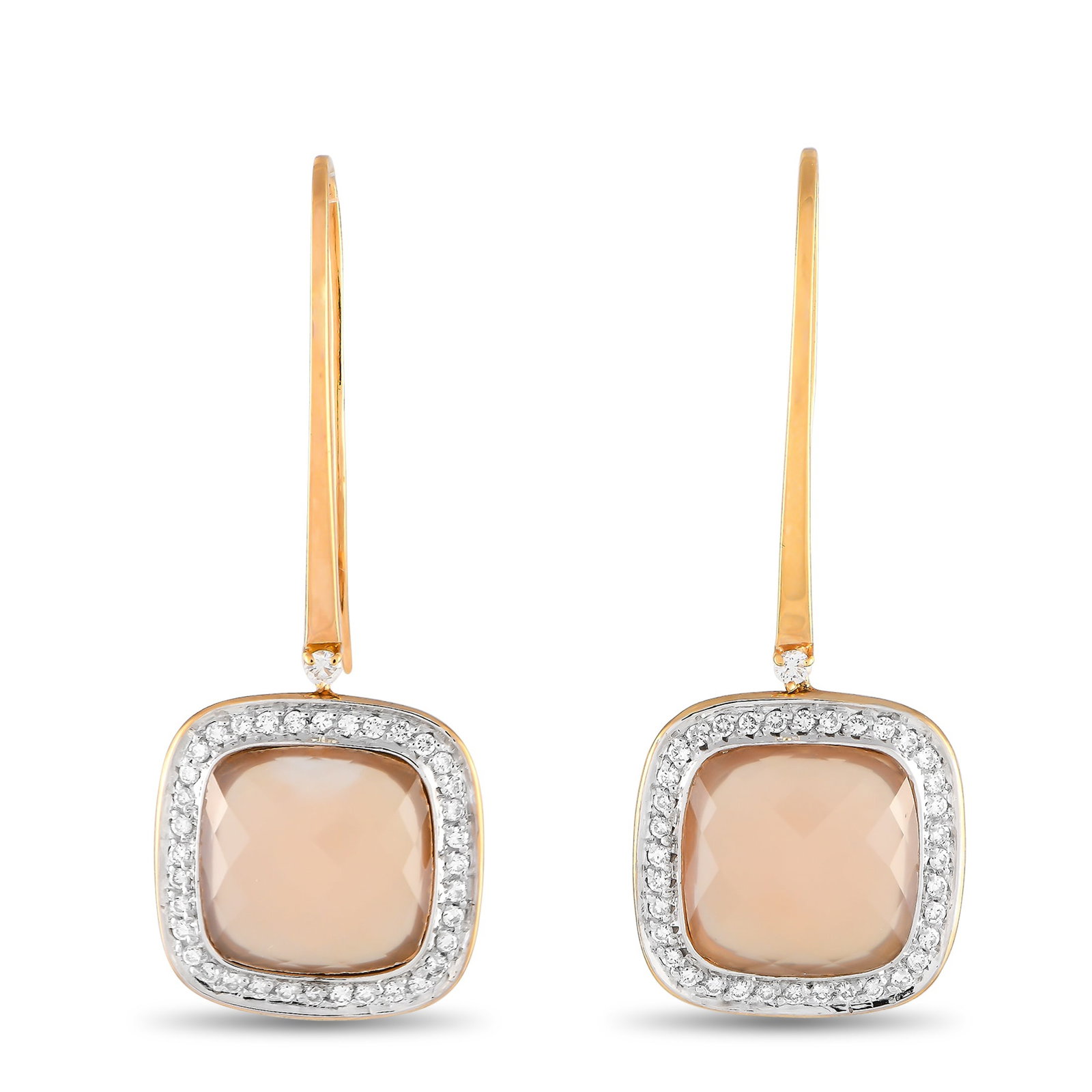 CASATO 18K Yellow Gold Diamond and Chalcedony Drop Earrings: Add warmth and opulence to any ensemble with these elegant Casato earrings. The sleek 18k yellow gold setting beautifully complements the translucent chalcedony gemstones, which are further elevated