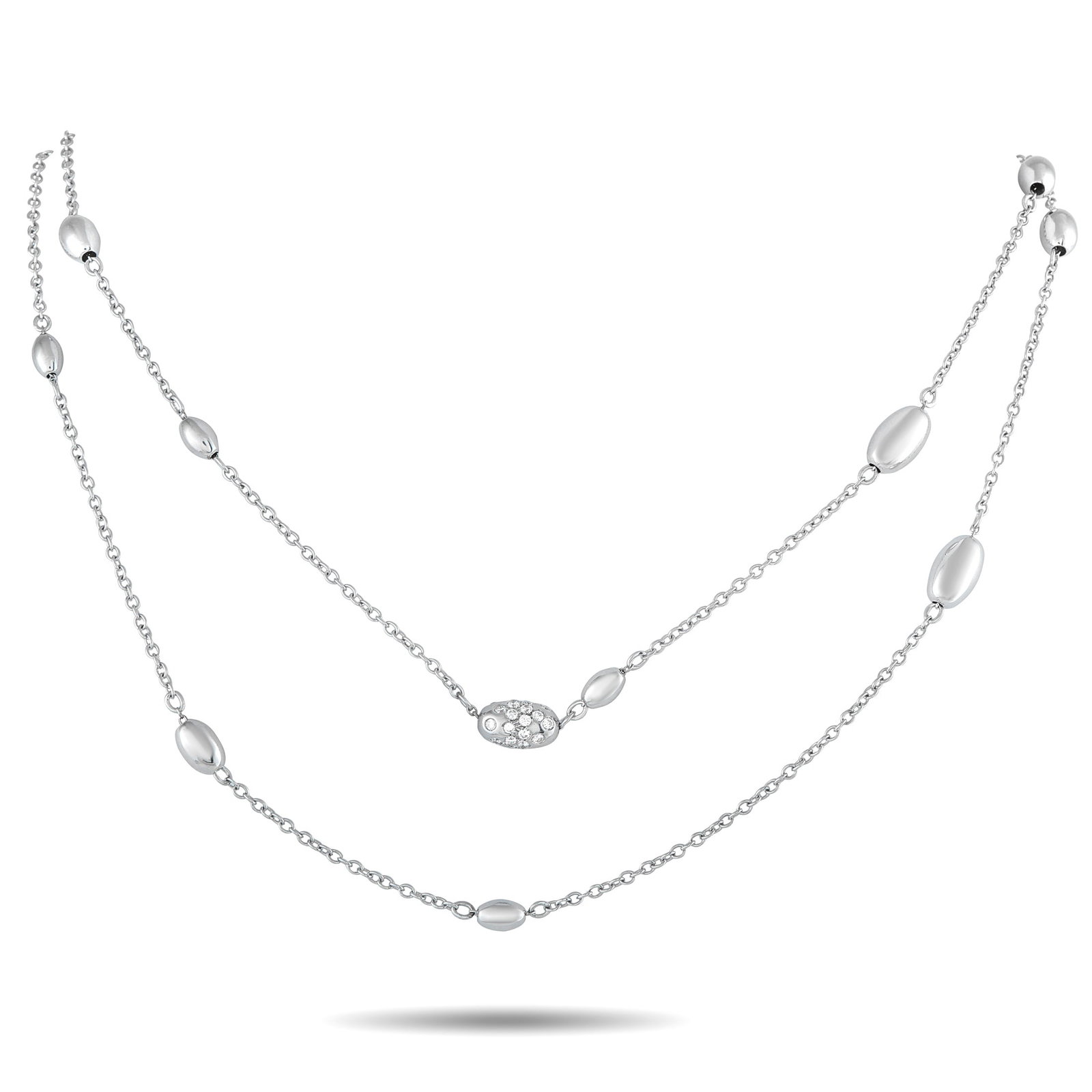 HASBA 18K White Gold 0.85ct Diamond Bead Long Necklace: Dynamic and subtle, this long necklace offers just the right amount of shimmer, making it ideal from day to night. Its simplicity makes it incredibly easy to pair with outfits and layer with other nec