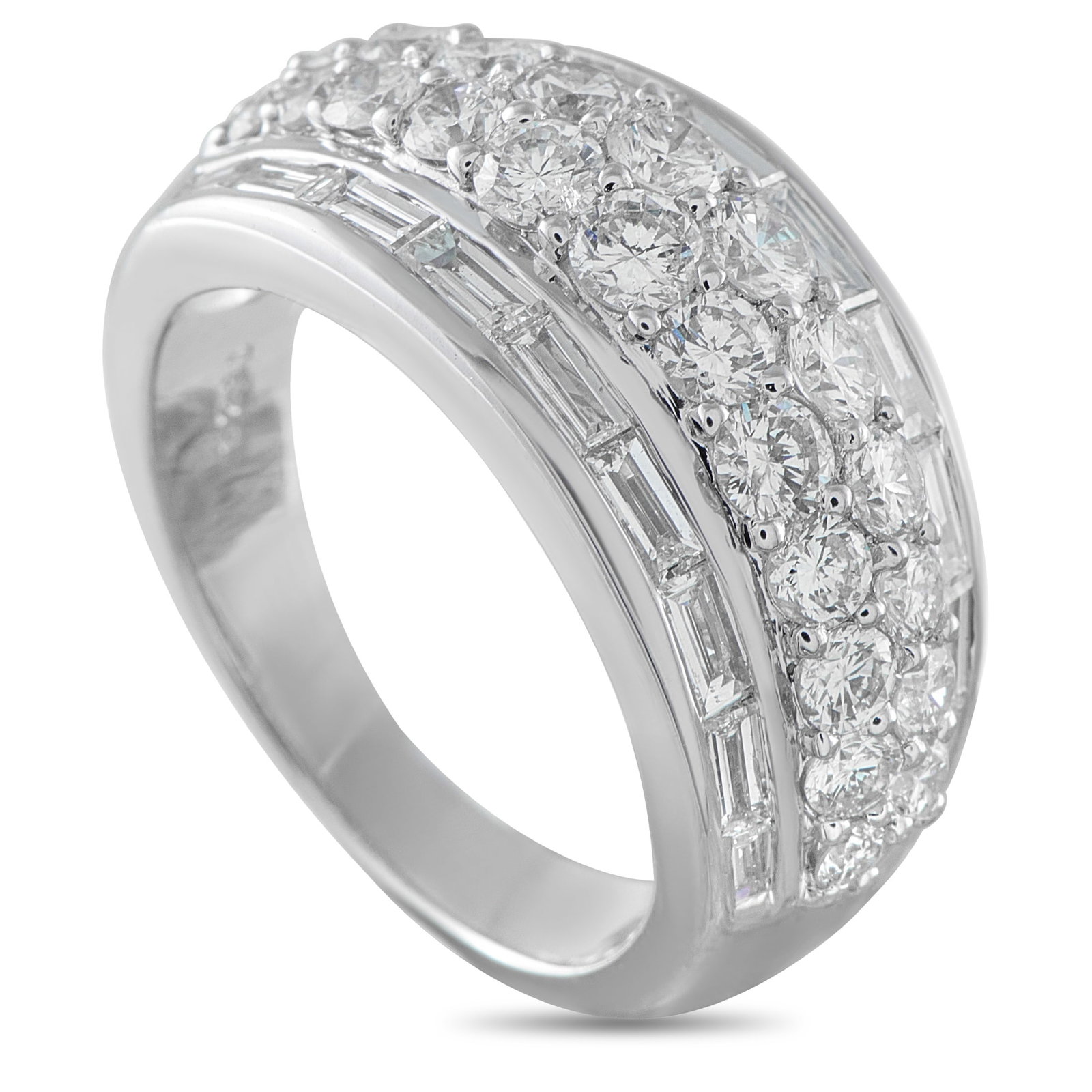 Platinum 2.0ct Diamond Ring: Sparkling Diamonds totaling 2.0 carats make this ring a dazzling luxury piece that will continually impress. The Platinum setting features a 3mm wide band and a 5mm top height. Ring Size - 6 Metal -