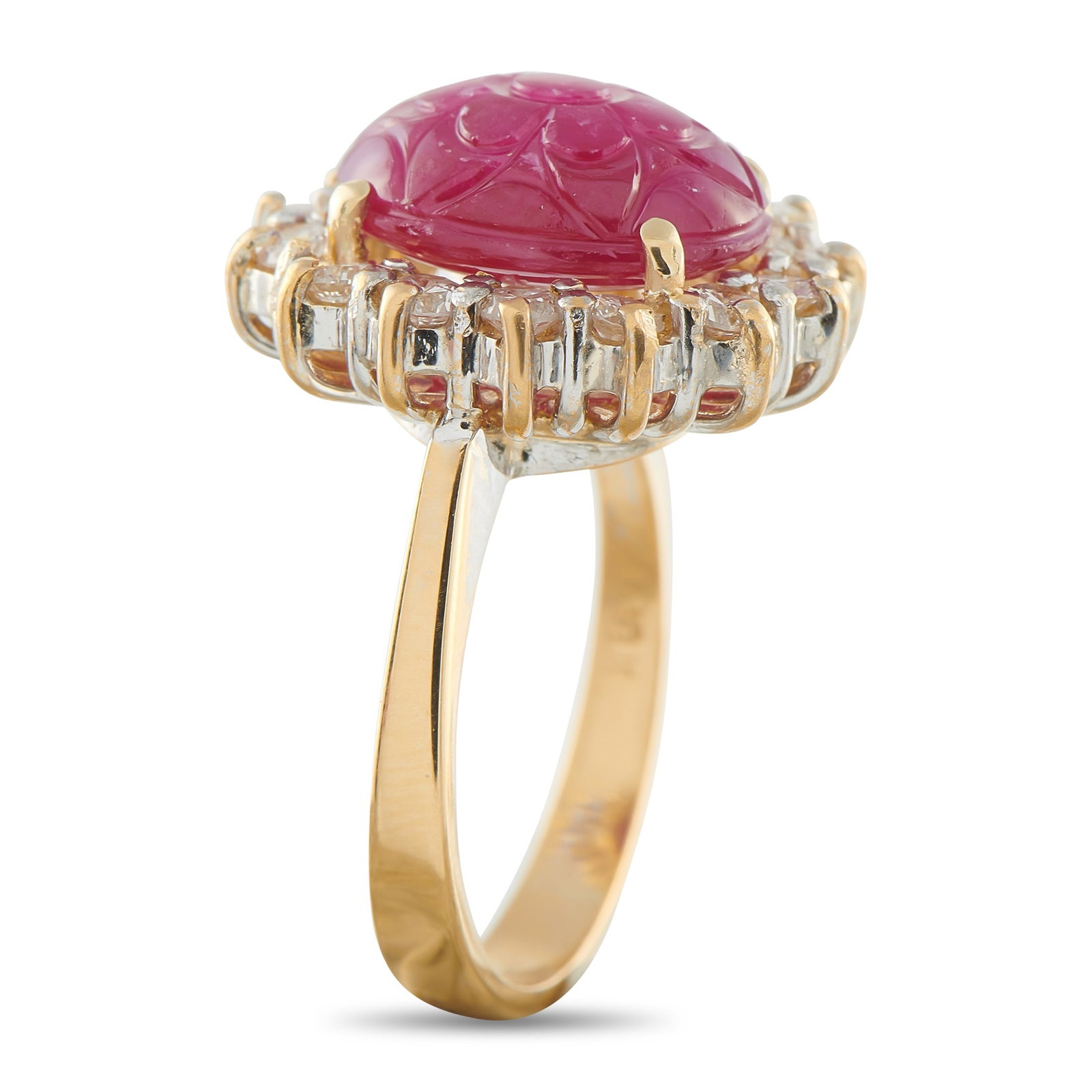18K Yellow Gold 0.84ct Diamond and Ruby Ring - 2