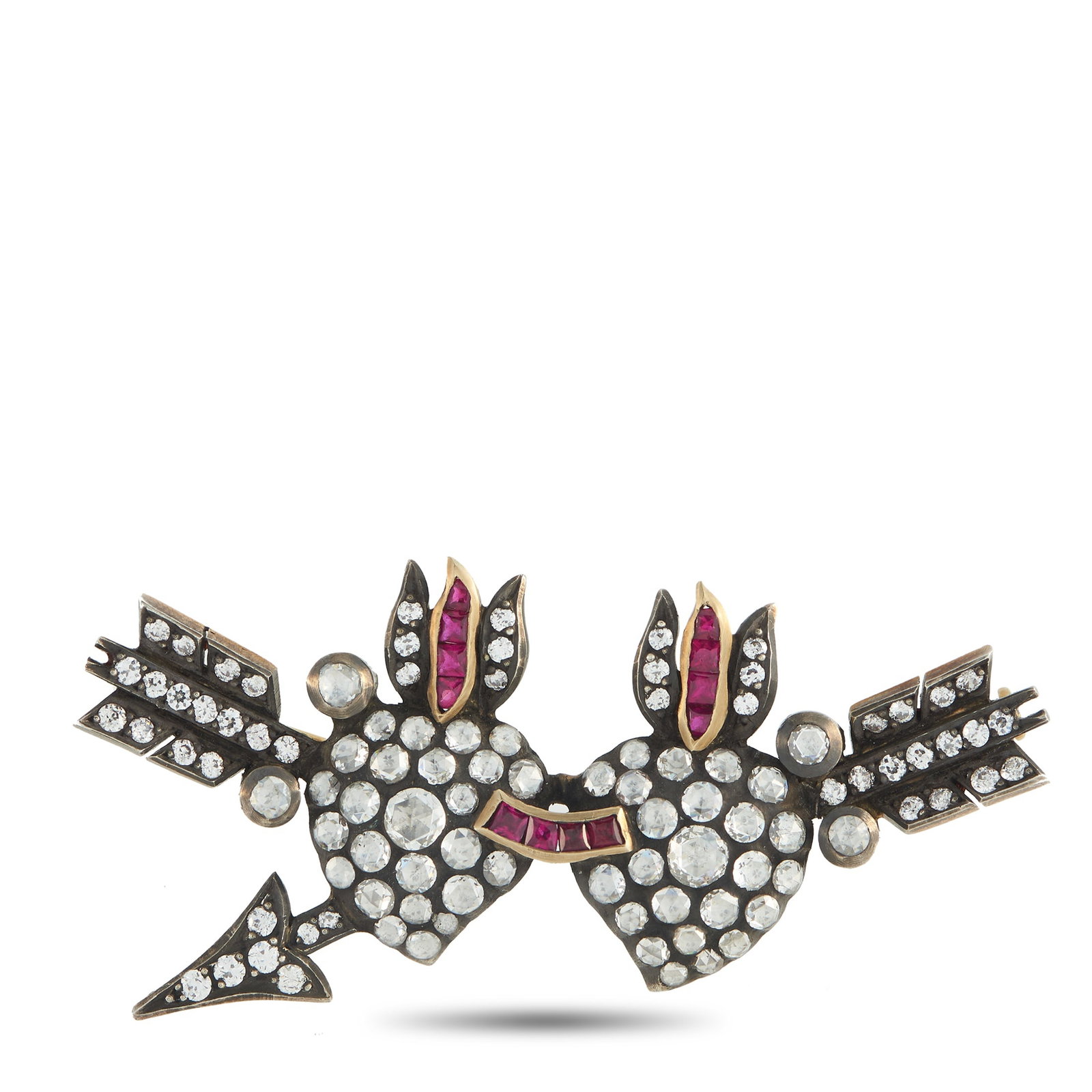 18K White Gold and Silver 2.20ct Diamond Brooch: This brooch is a luxury piece that combines elegance and attitude. The Silver setting is elevated by touches of gold, while inset Diamonds totaling 2.20 carats make it endlessly impressive. Colorful g