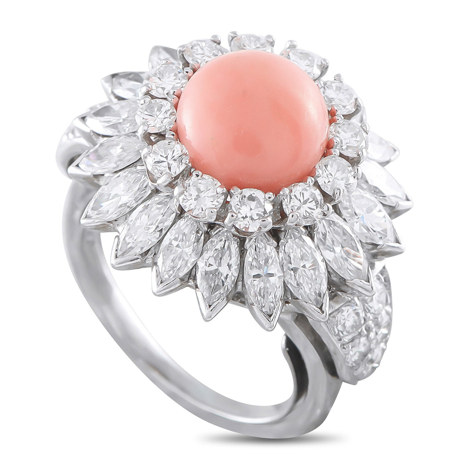 14K White Gold 3.0ct Diamond and Coral Ring (1 of 3)