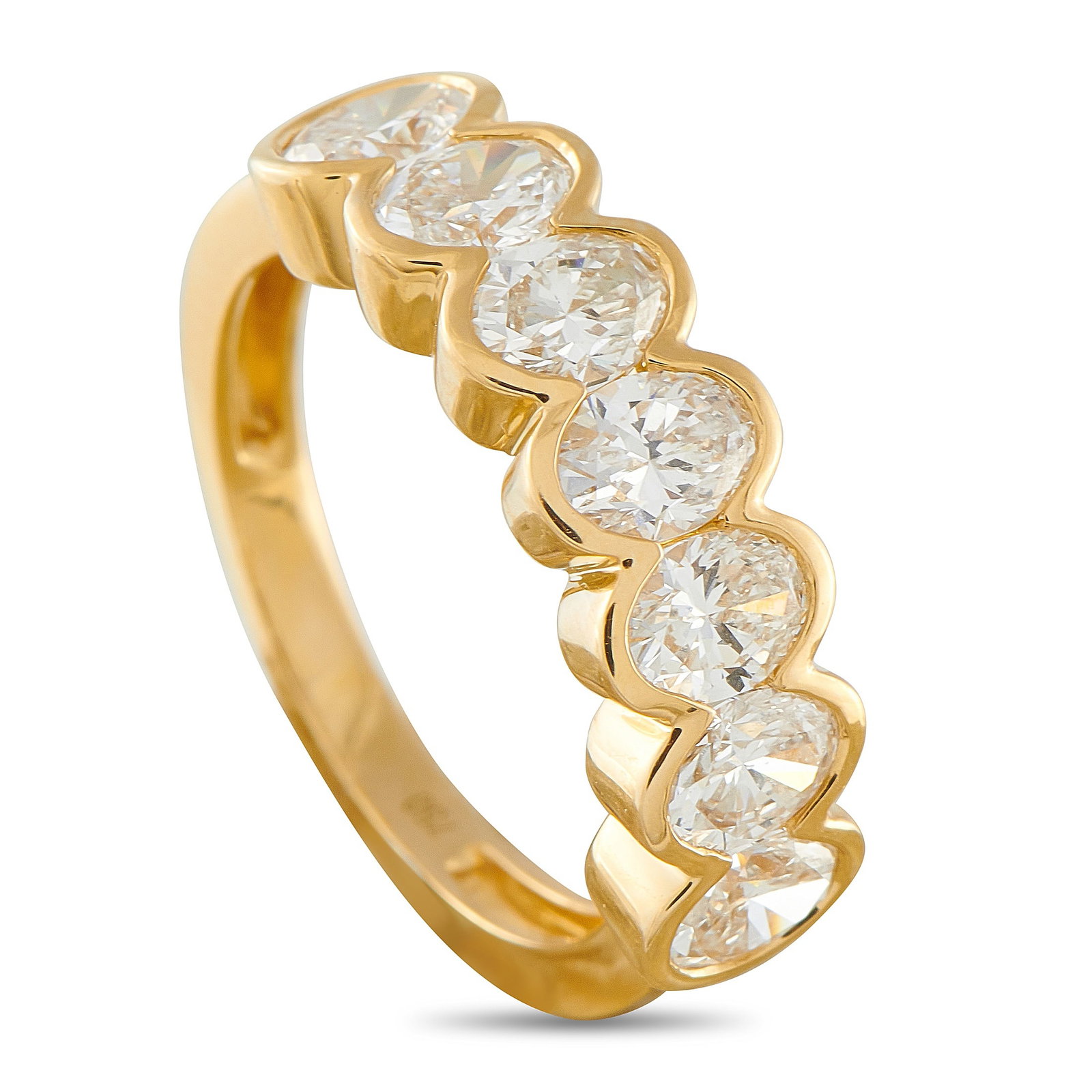 18K Yellow Gold 1.95ct Diamond Ring: A series of sparkling Diamonds totaling 1.95 carats make this ring endlessly impressive. Simple and elegant, the understated 18K Yellow Gold setting is ideal for everyday wear. It features a 2mm wide 