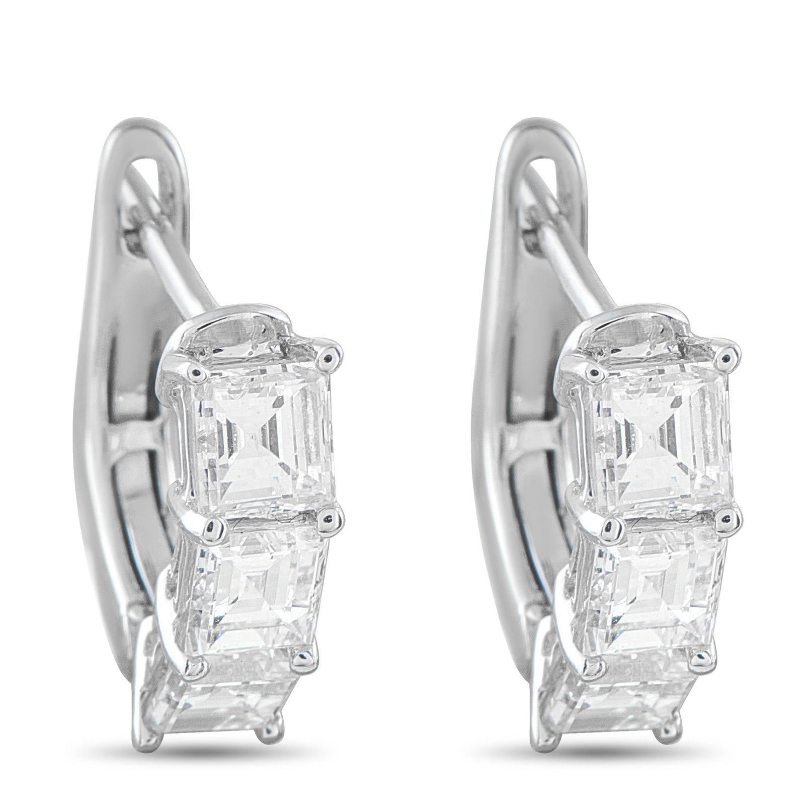18K White Gold 1.85ct Diamond Earrings: These luxury earrings are ideal for everyday wear. Set in 18K White Gold, Diamonds with a total weight of 1.85 carats add a touch of luxury to any occasion. Each earring measures 0.50” round.