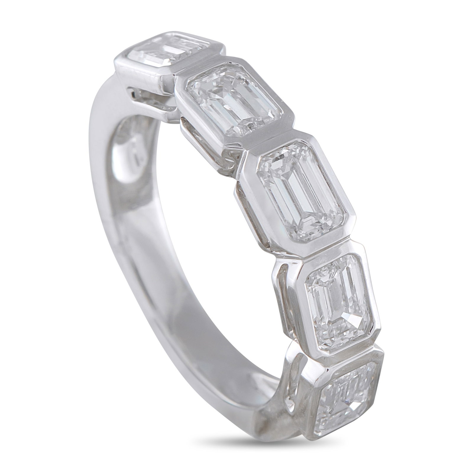 18K White Gold 2.05ct Diamond Ring: A chic, contemporary design makes this ring an effortless addition to any jewelry collection. Set in 18K White Gold, a series of sparkling Diamonds totaling 2.05 carats make a statement at the top of 