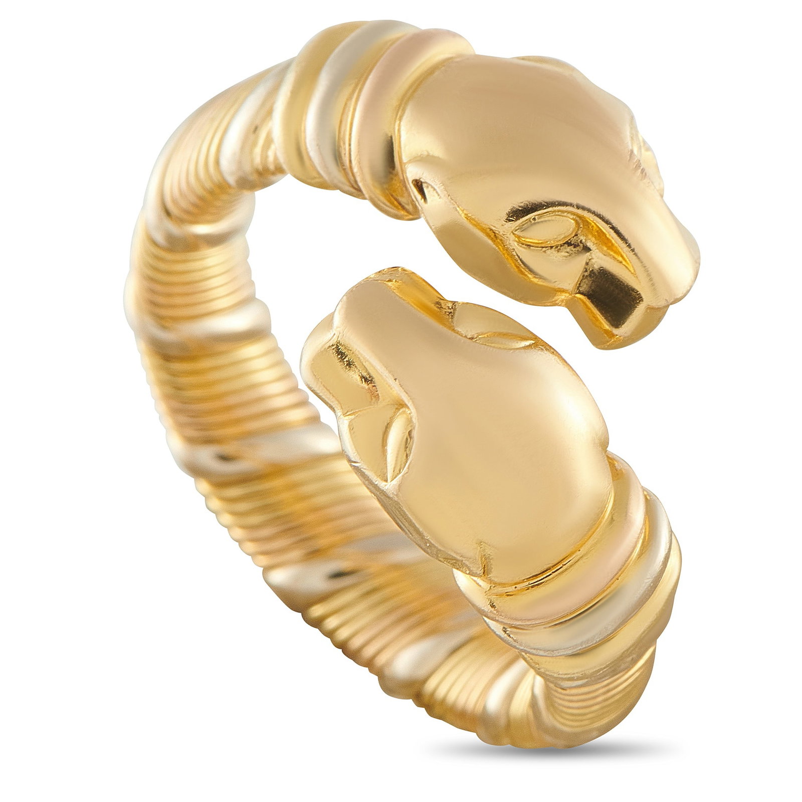 CARTIER Vintage Panthere 18K Yellow Gold Ring: This Cartier Panthere ring beautifully showcases the luxury brand’s symbolic animal. The textured band and bypass design provides it with the perfect amount of visual impact. Crafted from 18K Yellow