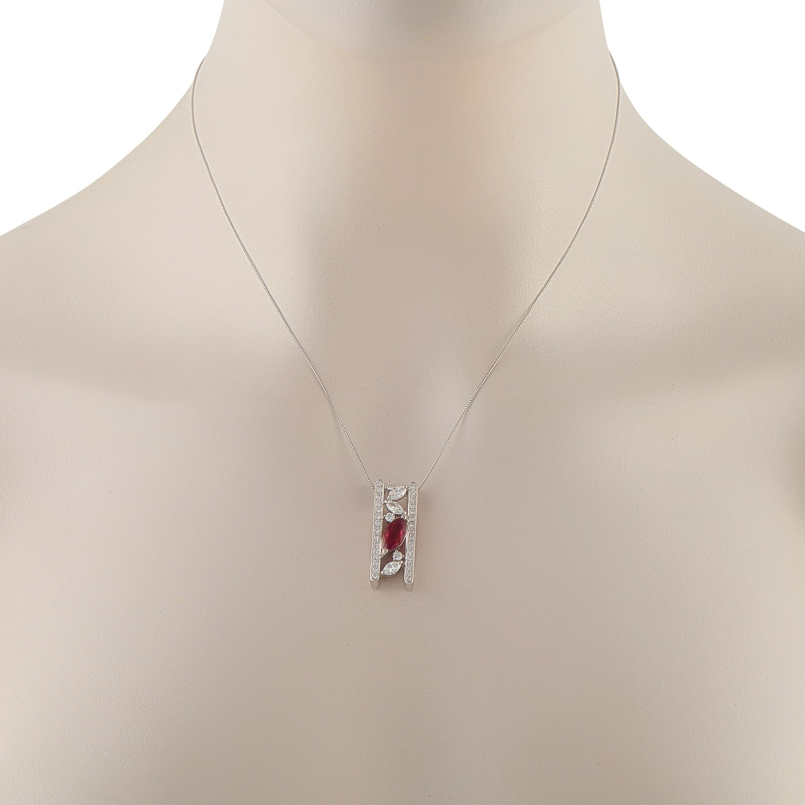 Platinum 1.12ct Diamond and Ruby Necklace - 2