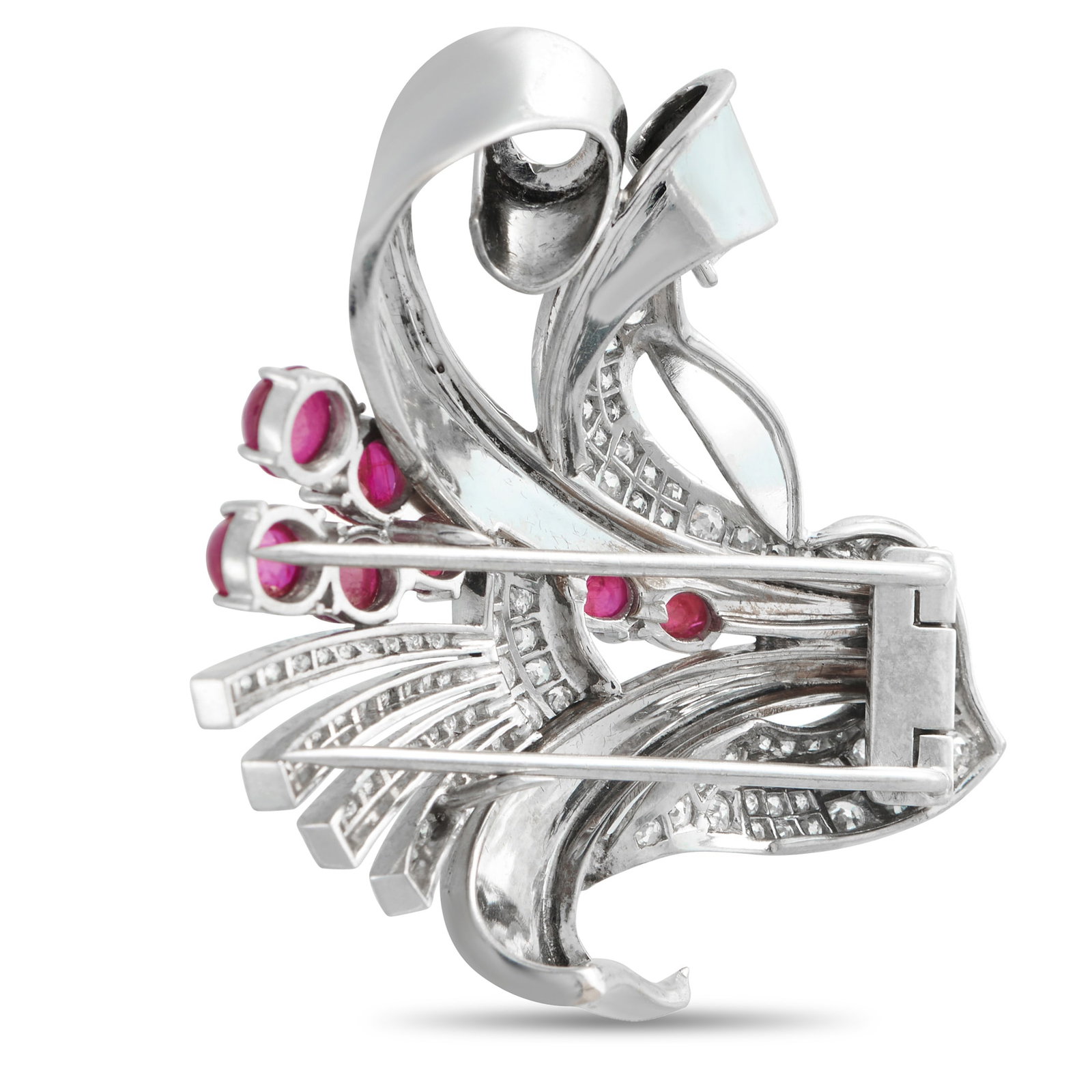 Platinum 2.10ct Diamond and Ruby Retro Brooch - 2