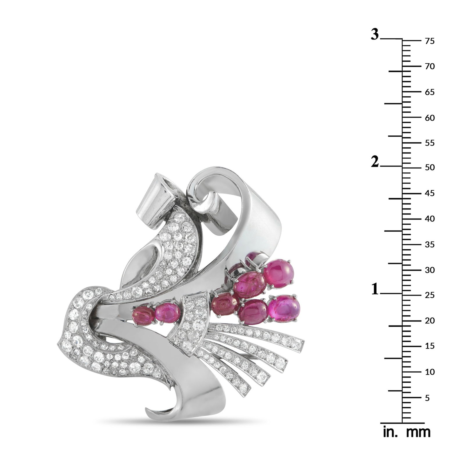Platinum 2.10ct Diamond and Ruby Retro Brooch - 3