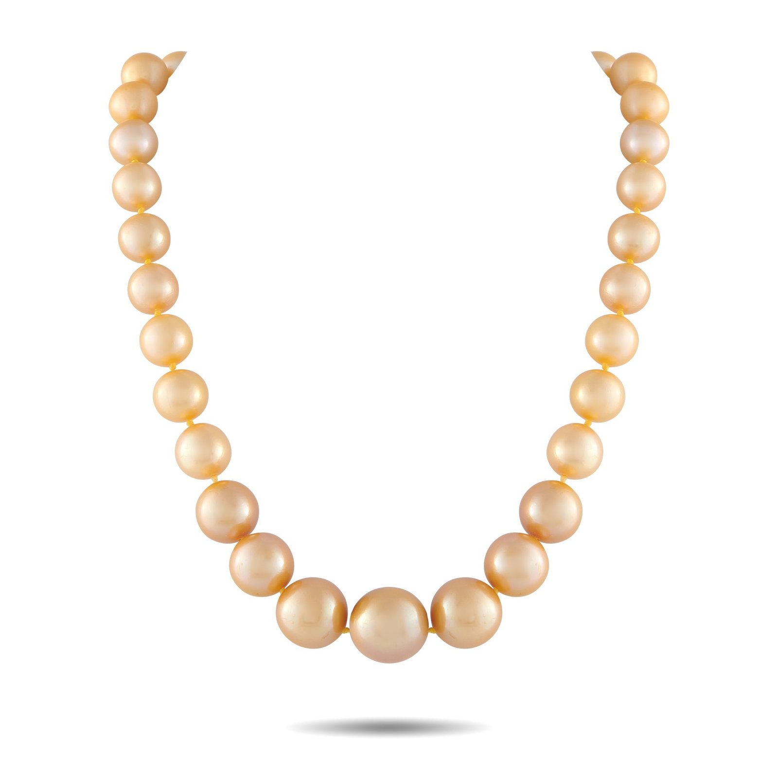 Golden Pearl Necklace: This luxury necklace is incredibly bold. A series of graduated Golden Pearls ranging from 12.0mm – 17.50mm provide this piece with a luminous quality. It measures 19” long and is the perfect a