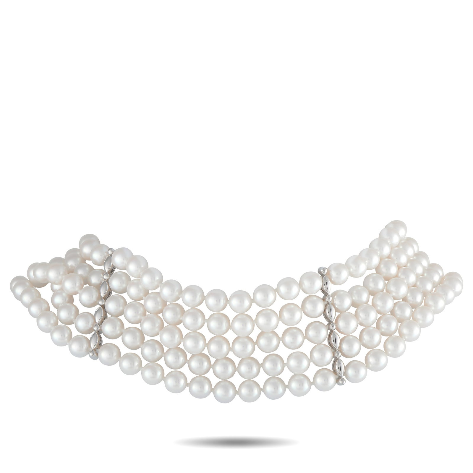 ASSAEL 18K White Gold Pearl 5-Row Choker Necklace: This statement-making Assael necklace is worthy of even your most special occasions. Five strands of Pearls ranging in size from 8mm – 8.5mm make give this choker style necklace a timeless elegance.